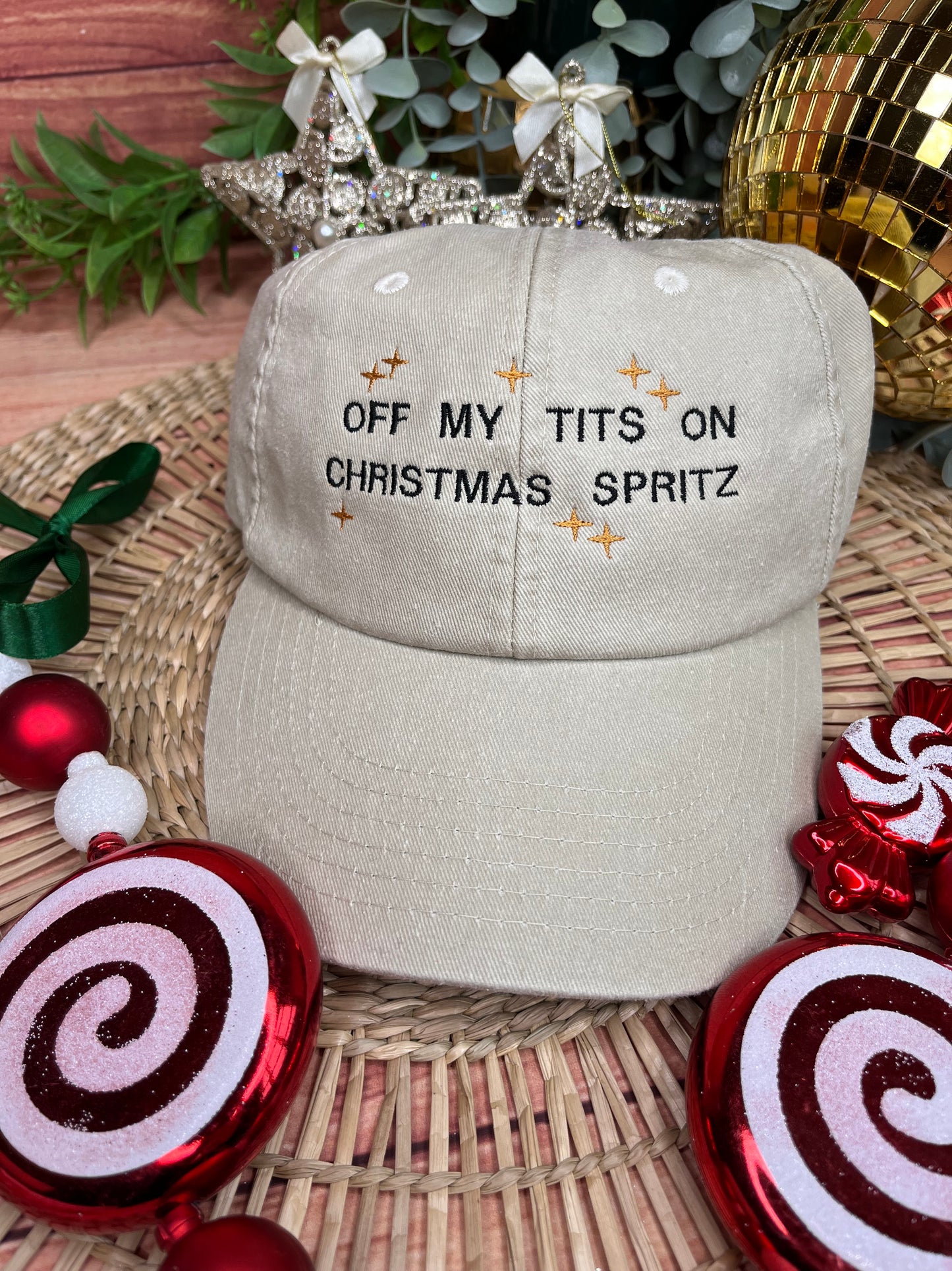 OFF MY TITS ON CHRISTMAS SPRITZ EMBROIDERED CAP