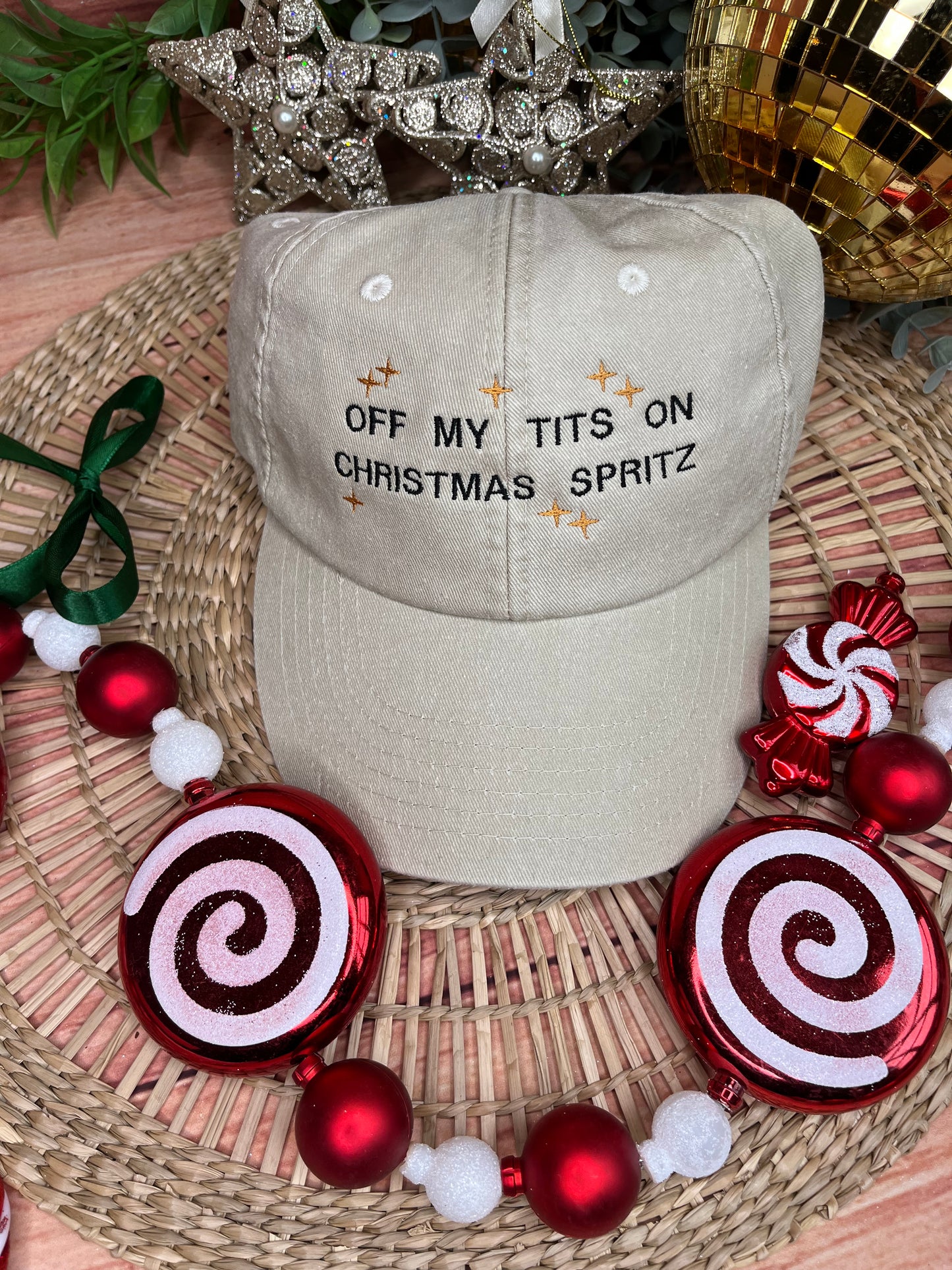 OFF MY TITS ON CHRISTMAS SPRITZ EMBROIDERED CAP