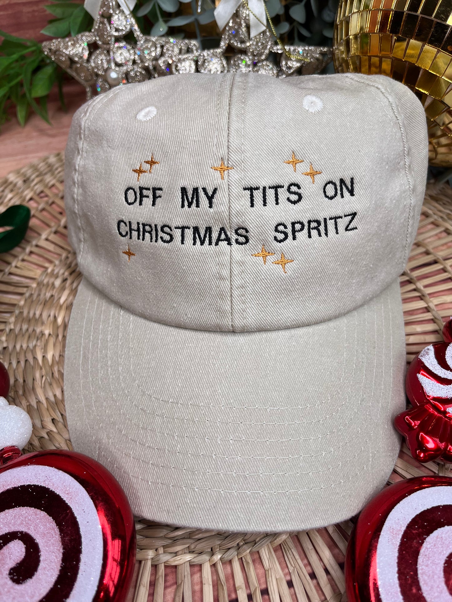 OFF MY TITS ON CHRISTMAS SPRITZ EMBROIDERED CAP