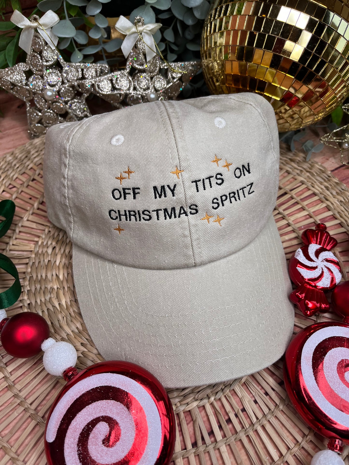 OFF MY TITS ON CHRISTMAS SPRITZ EMBROIDERED CAP