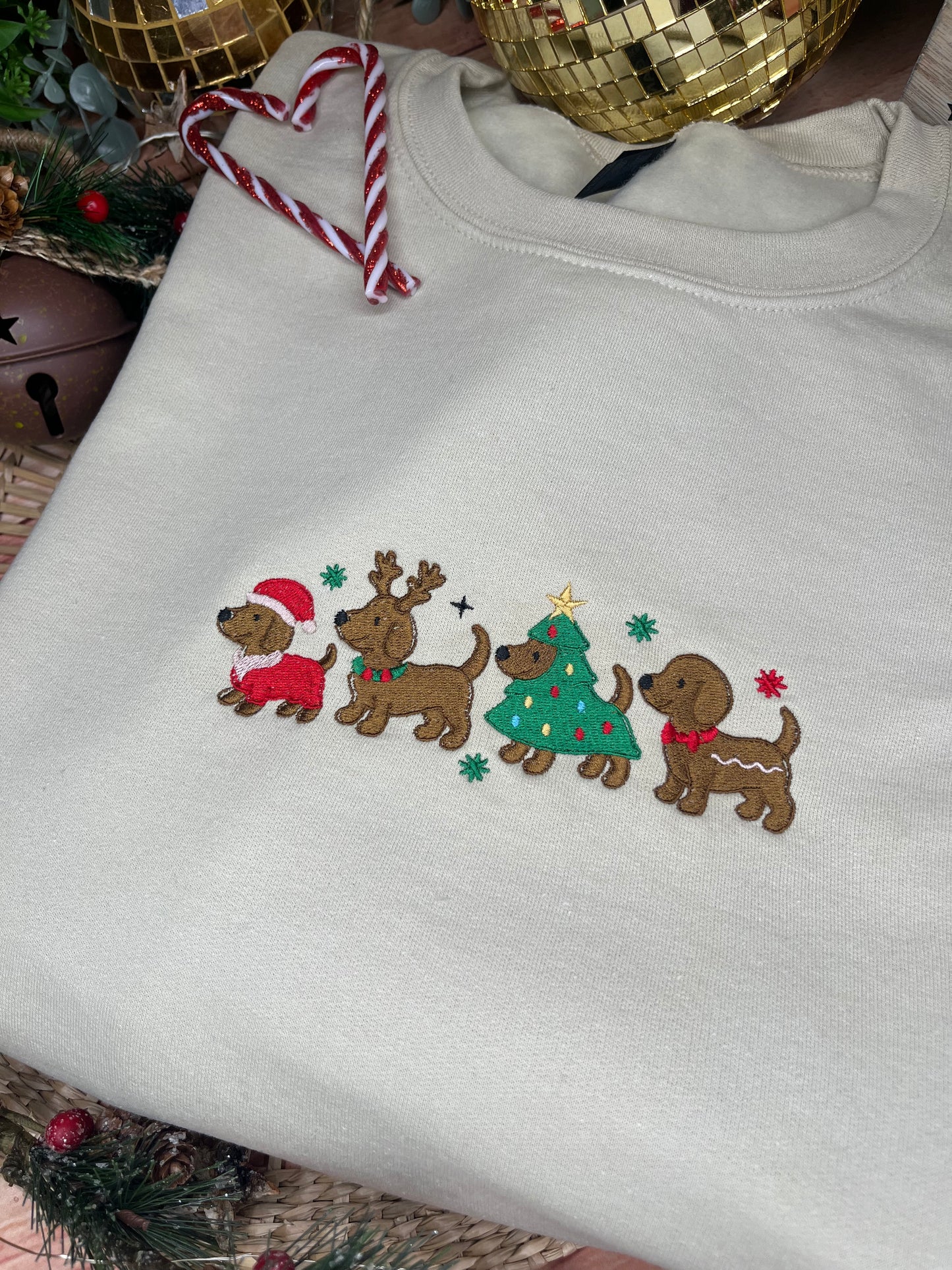 CHRISTMAS DACHSHUND SAUSAGE DOG EMBROIDERED SWEATSHIRT