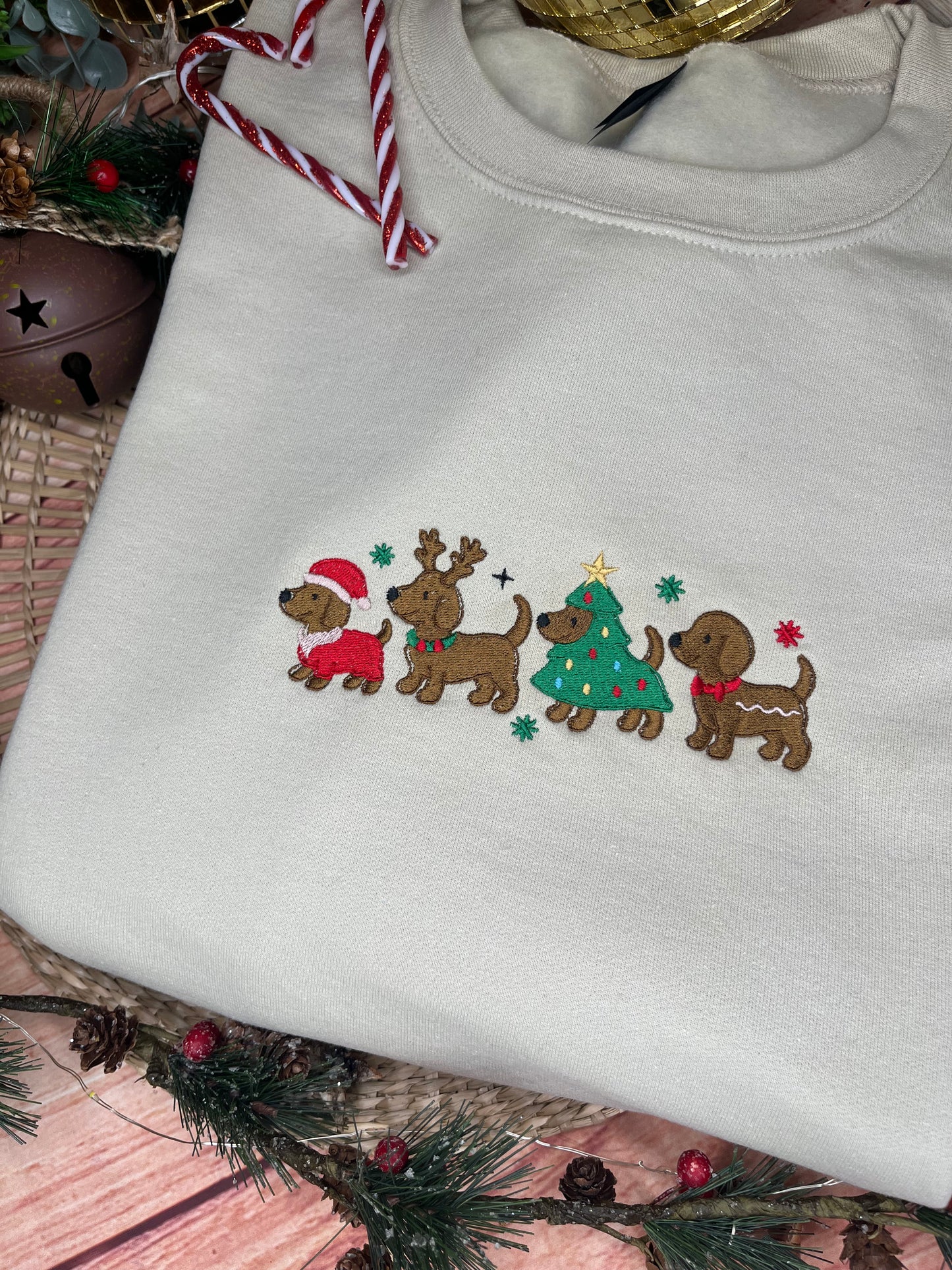 CHRISTMAS DACHSHUND SAUSAGE DOG EMBROIDERED SWEATSHIRT