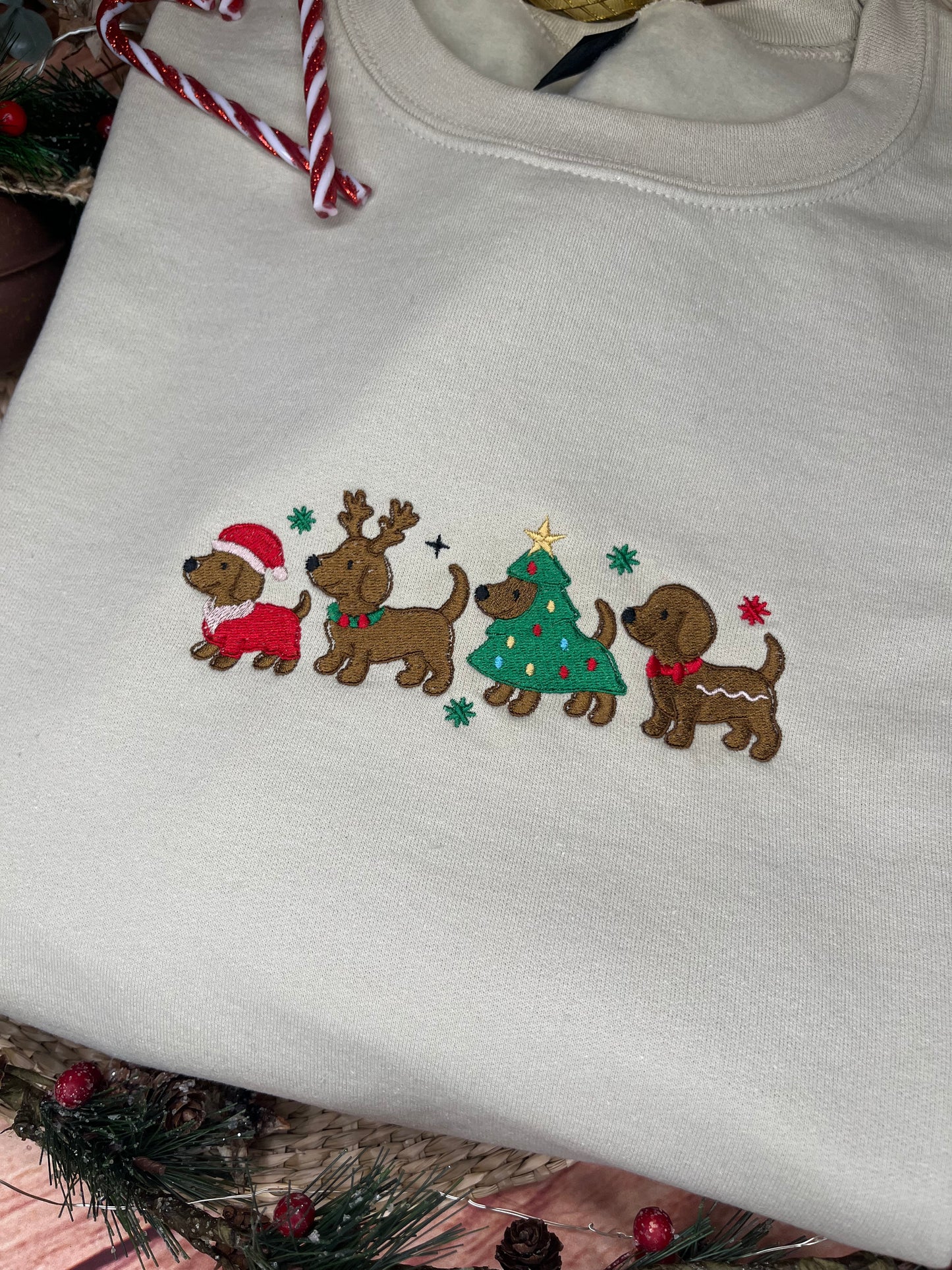 CHRISTMAS DACHSHUND SAUSAGE DOG EMBROIDERED SWEATSHIRT