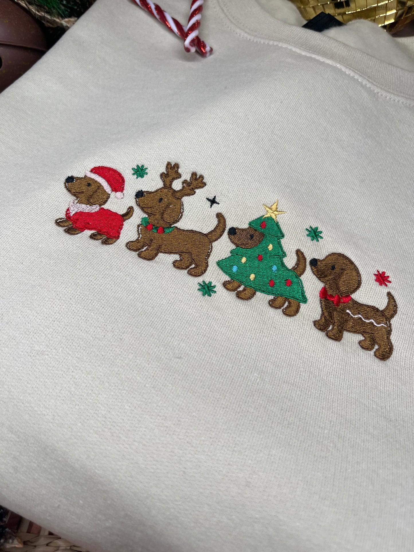 CHRISTMAS DACHSHUND SAUSAGE DOG EMBROIDERED SWEATSHIRT