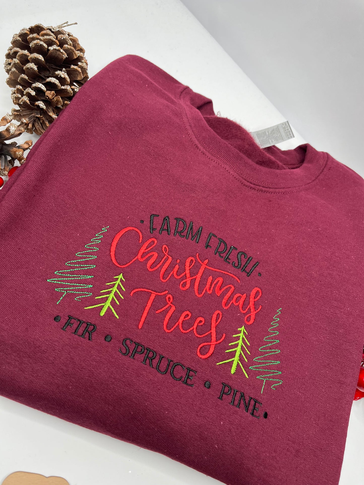 FARM FRESH CHRISTMAS TREES EMBROIDERED SWEATSHIRT