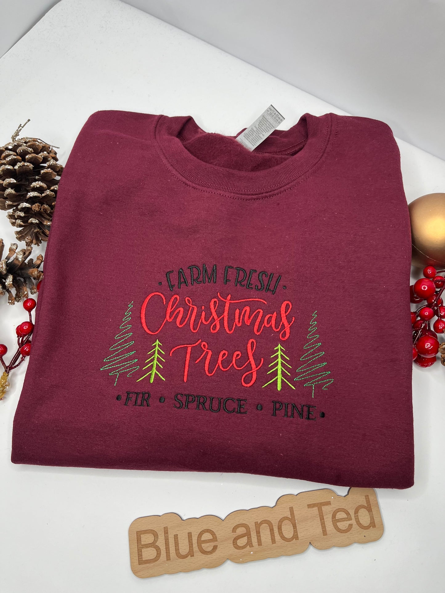 FARM FRESH CHRISTMAS TREES EMBROIDERED SWEATSHIRT