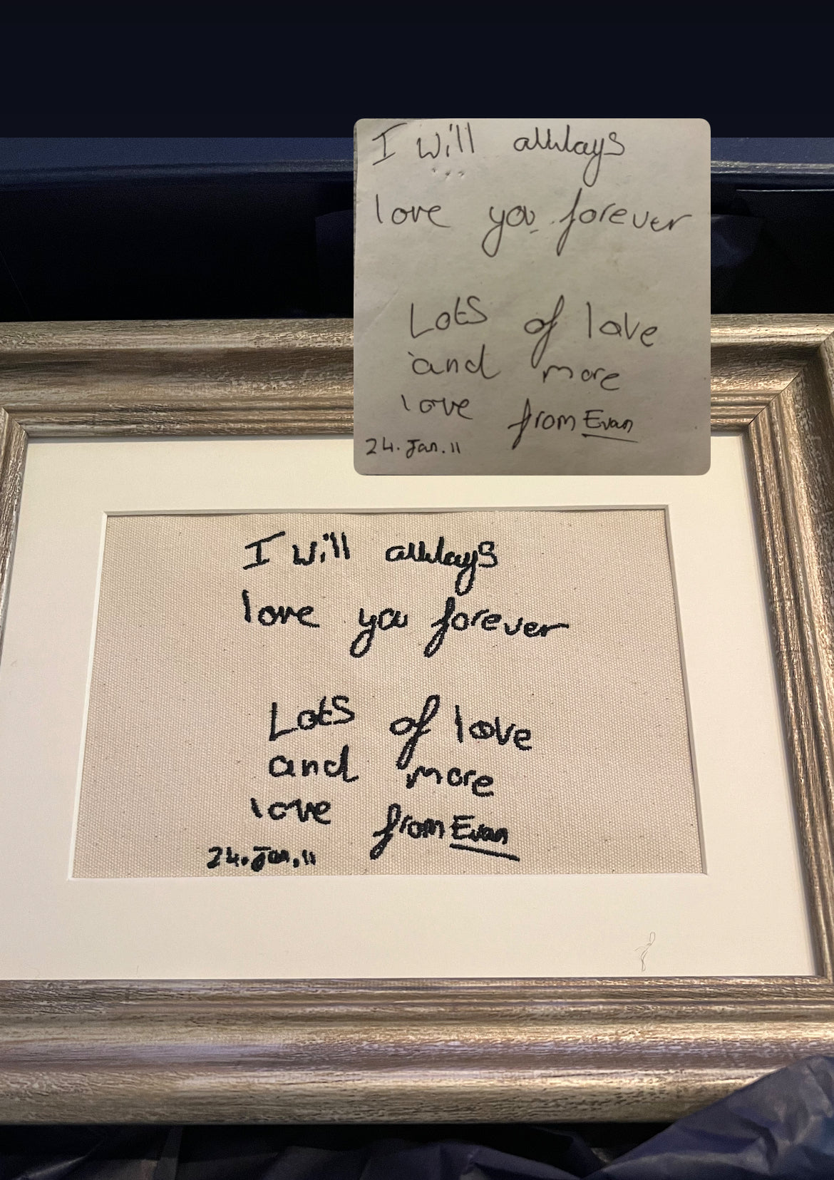 CHERISHED NOTES EMBROIDERED HANDWRITING