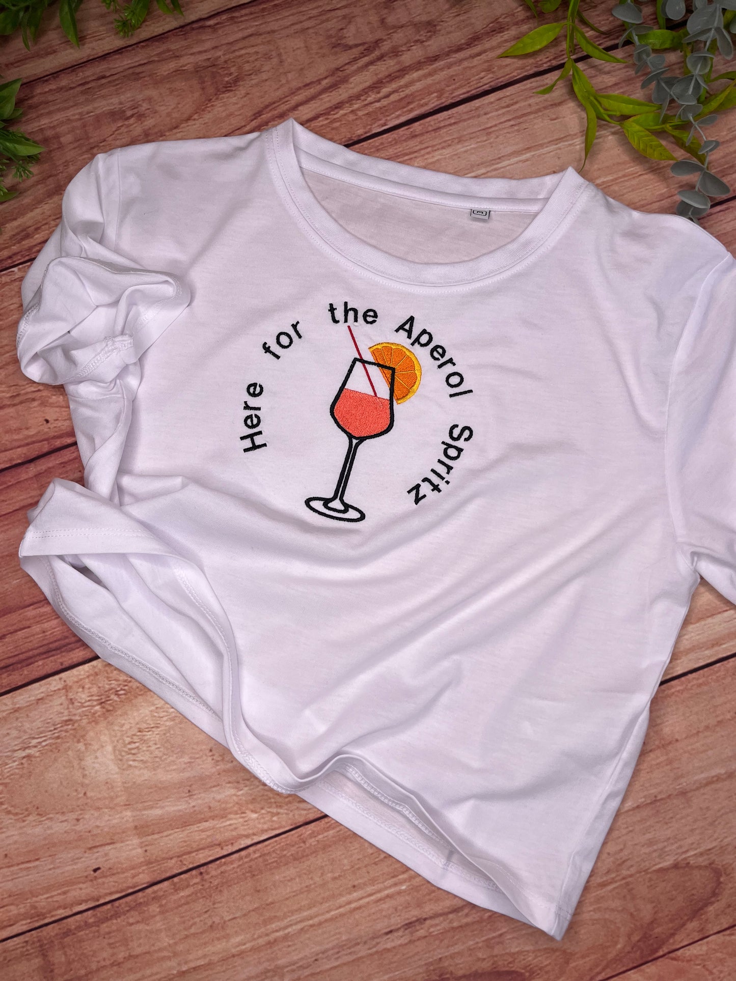 HERE FOR THE APEROL SPRITZ EMBROIDERED CROP T SHIRT