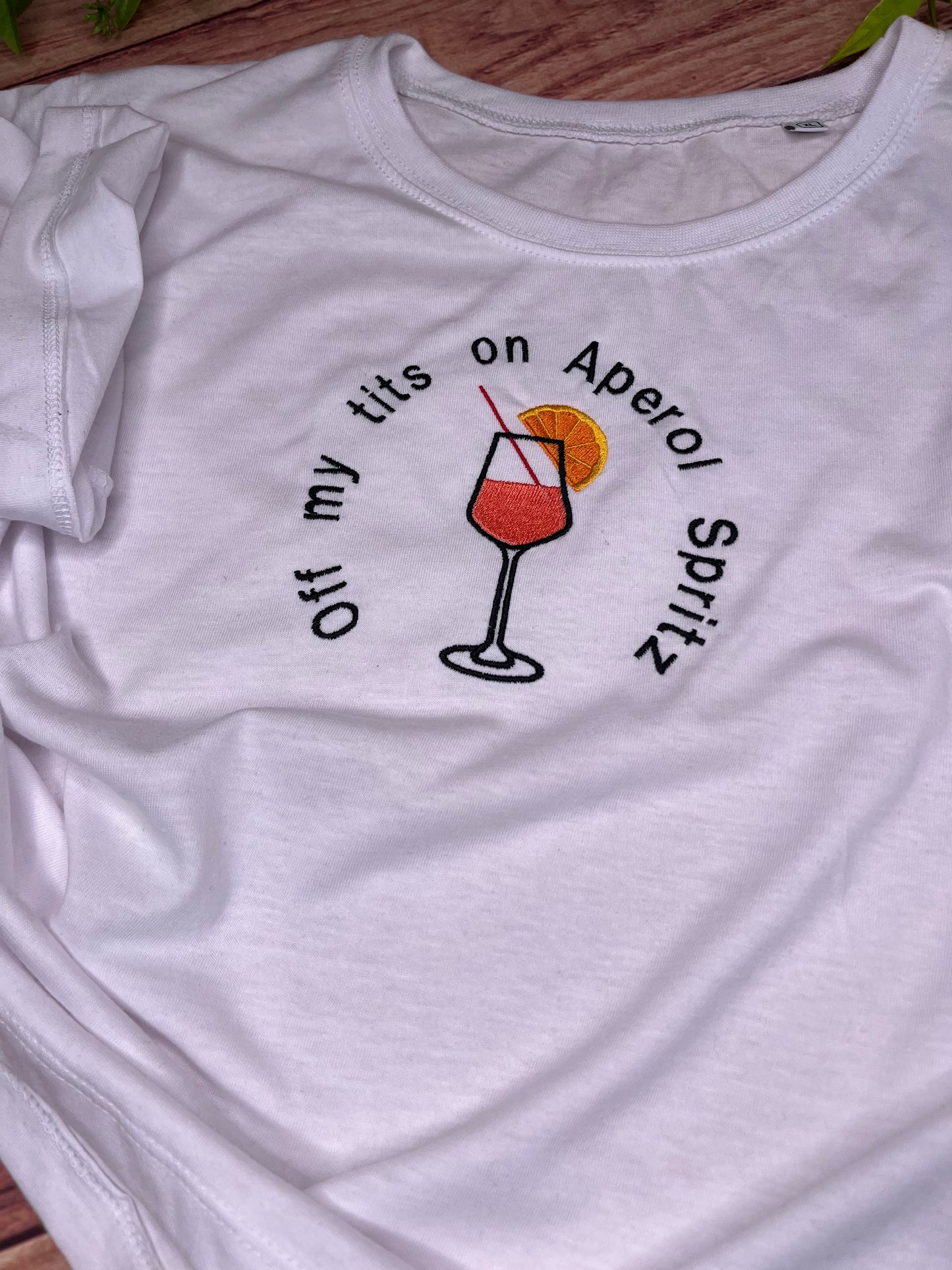 OFF MY TITS ON APEROL SPRITZ EMBROIDERED CROP T SHIRT