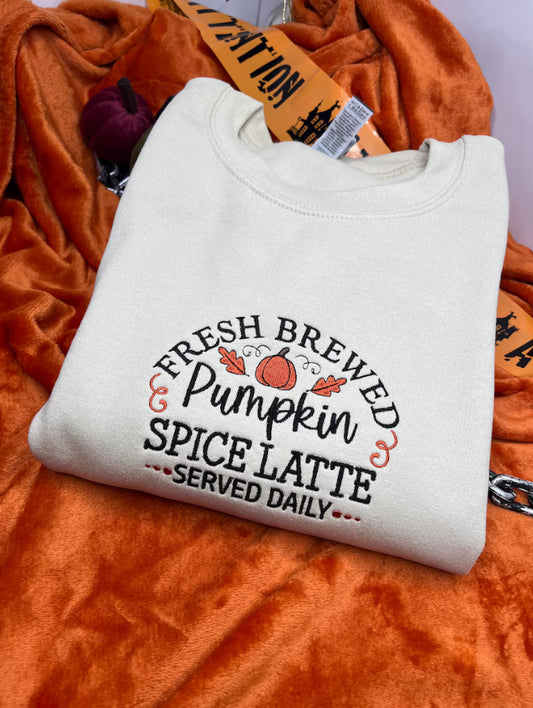 FRESH BREWED PUMPKIN SPICED LATTE EMBROIDERED SWEATSHIRT