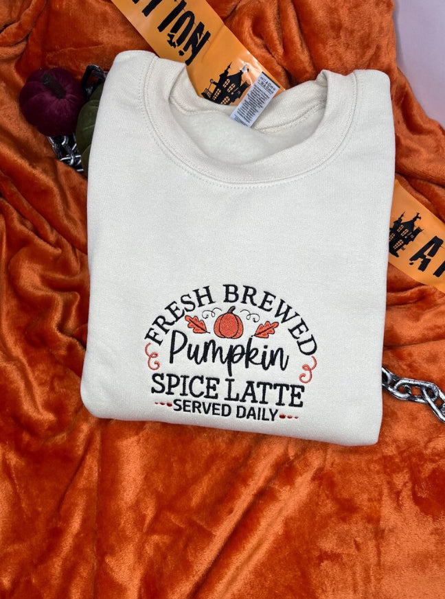 FRESH BREWED PUMPKIN SPICED LATTE EMBROIDERED SWEATSHIRT