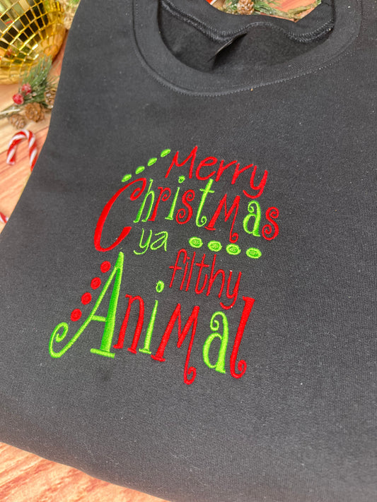 MERRY CHRISTMAS YA FILTHY ANIMAL TEXT SWEATSHIRT