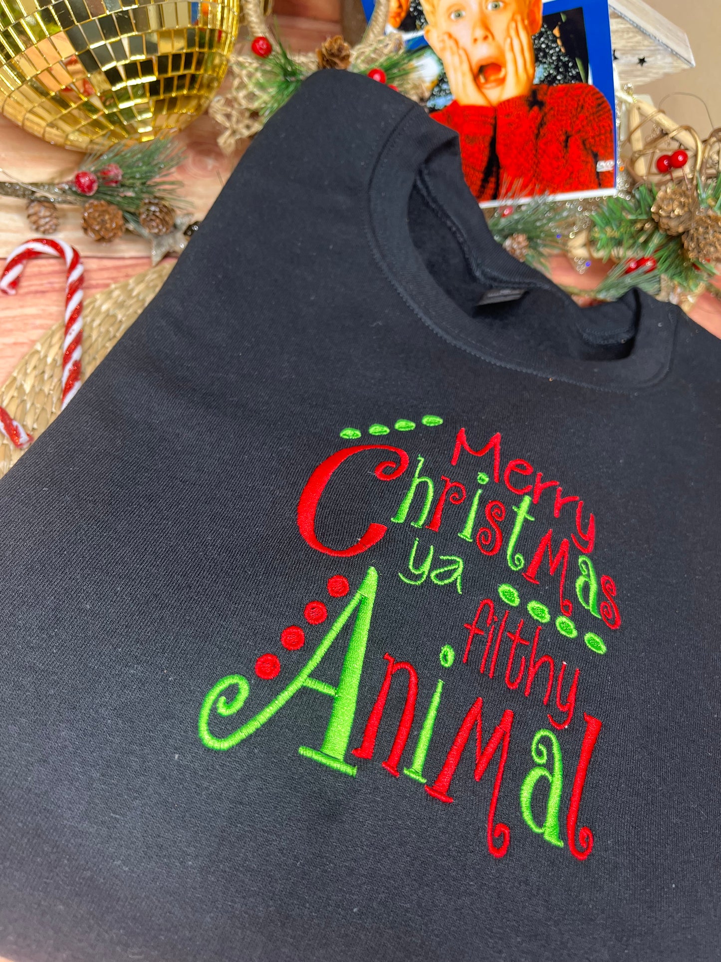 MERRY CHRISTMAS YA FILTHY ANIMAL TEXT SWEATSHIRT