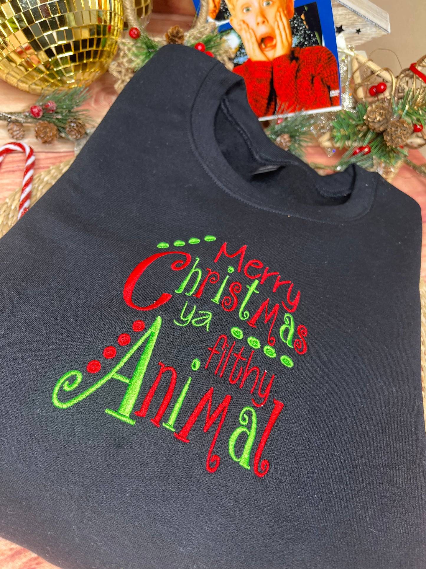MERRY CHRISTMAS YA FILTHY ANIMAL TEXT SWEATSHIRT