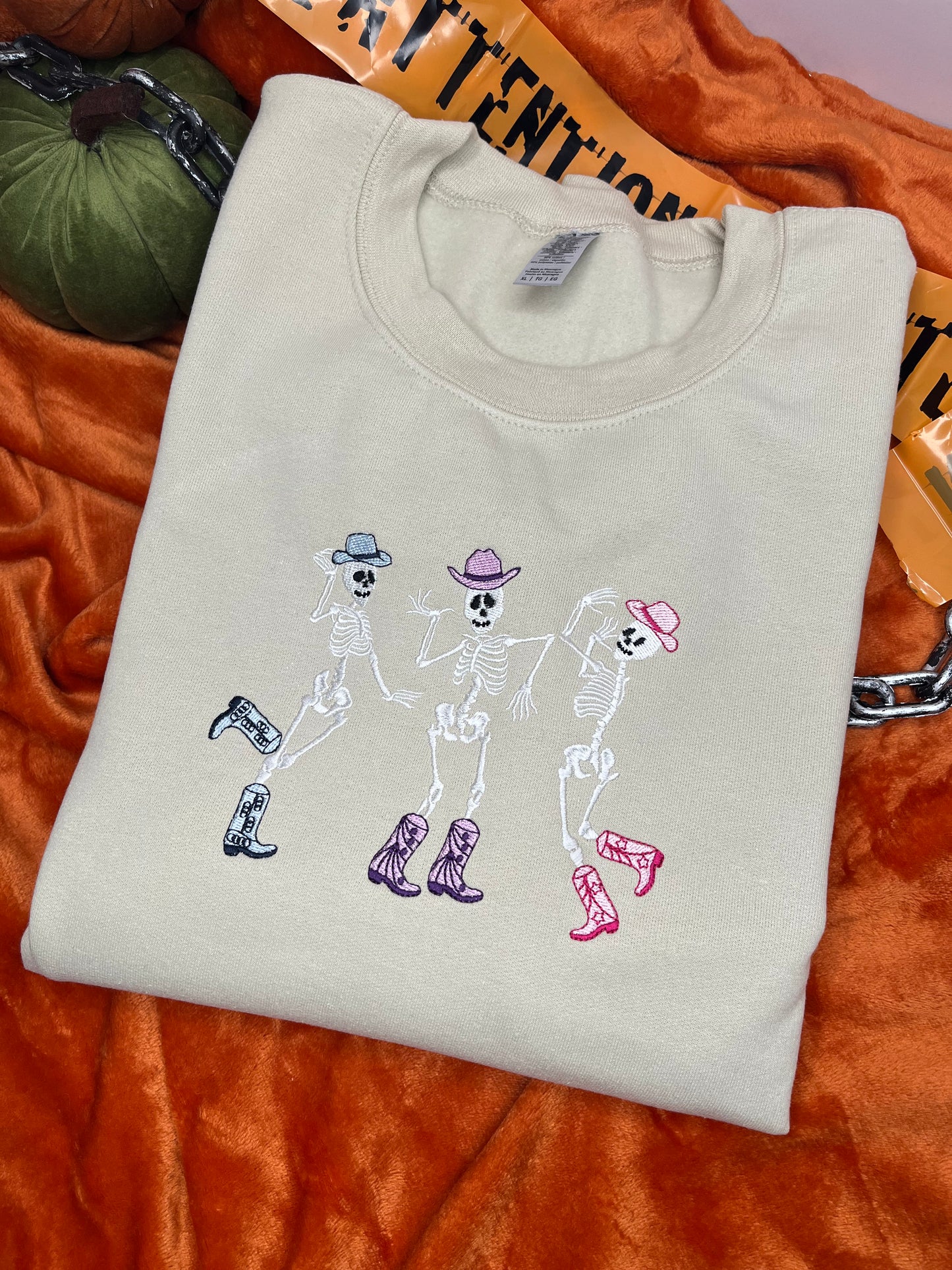 COLOURFUL DANCING SKELETONS EMBROIDERED SWEATSHIRT