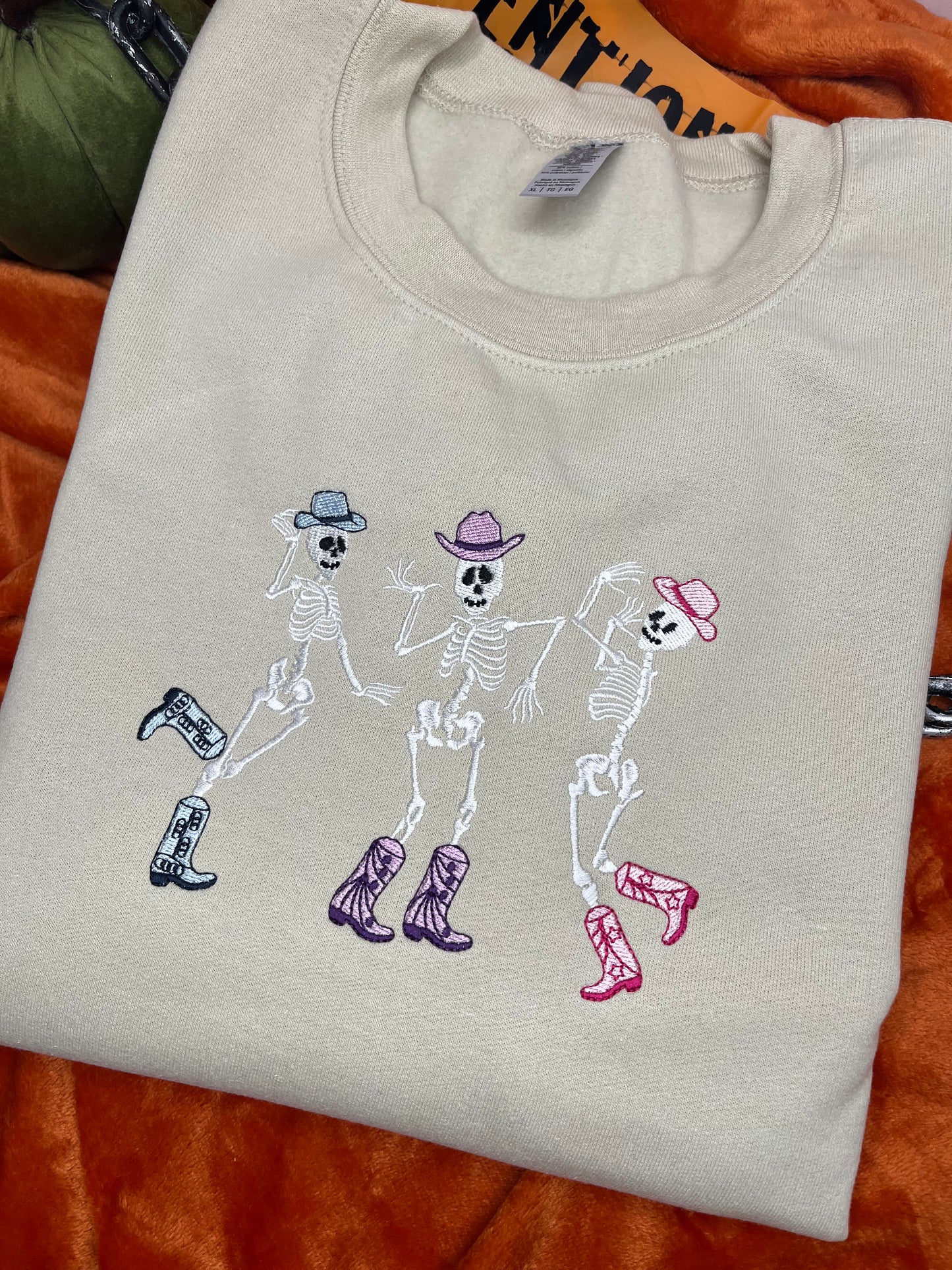 COLOURFUL DANCING SKELETONS EMBROIDERED SWEATSHIRT