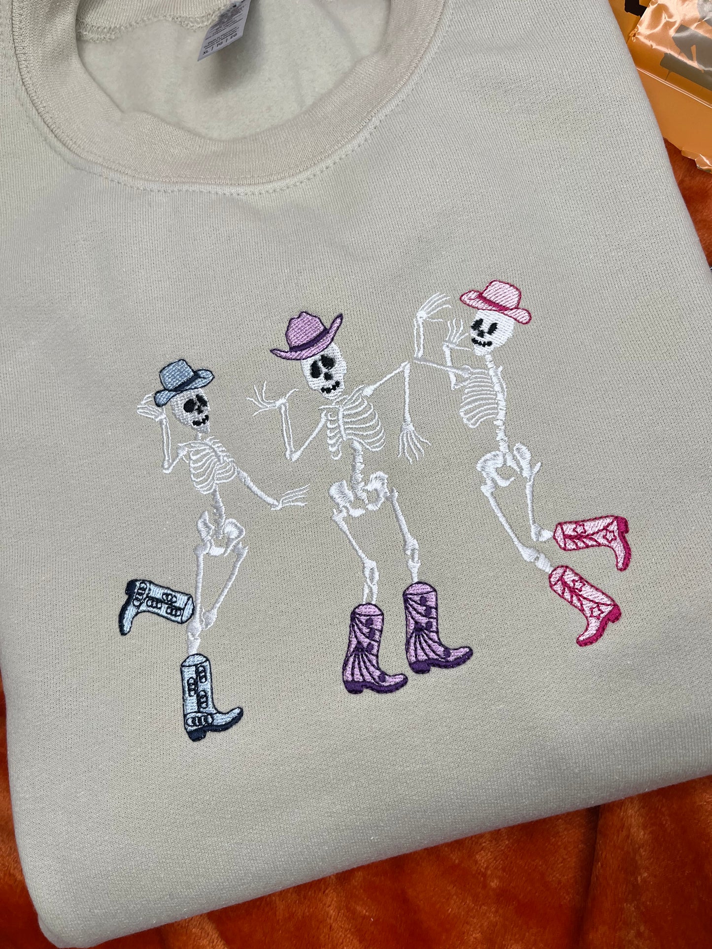 COLOURFUL DANCING SKELETONS EMBROIDERED SWEATSHIRT