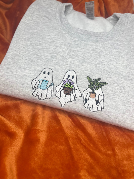 HALLOWEEN PLANTS AND GHOST EMBROIDERED SWEATSHIRT