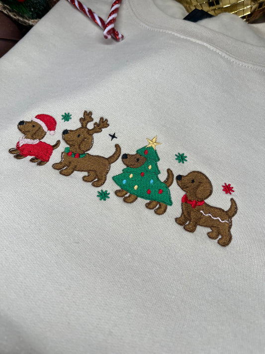 CHRISTMAS DACHSHUND SAUSAGE DOG EMBROIDERED SWEATSHIRT