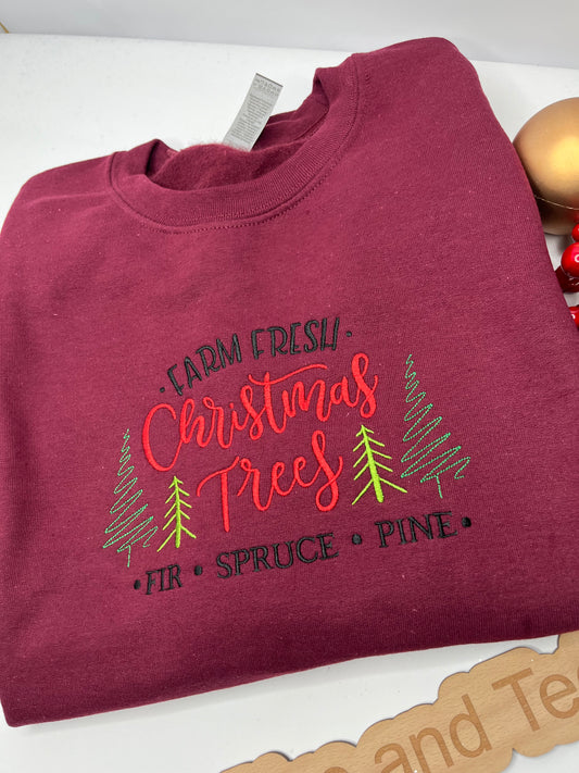 FARM FRESH CHRISTMAS TREES EMBROIDERED SWEATSHIRT