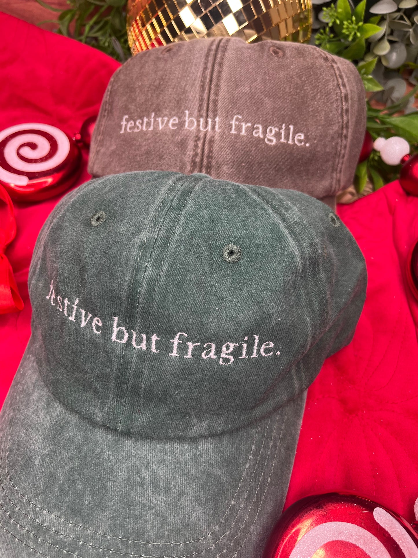 FESTIVE BUT FRAGILE EMBROIDERED CAP