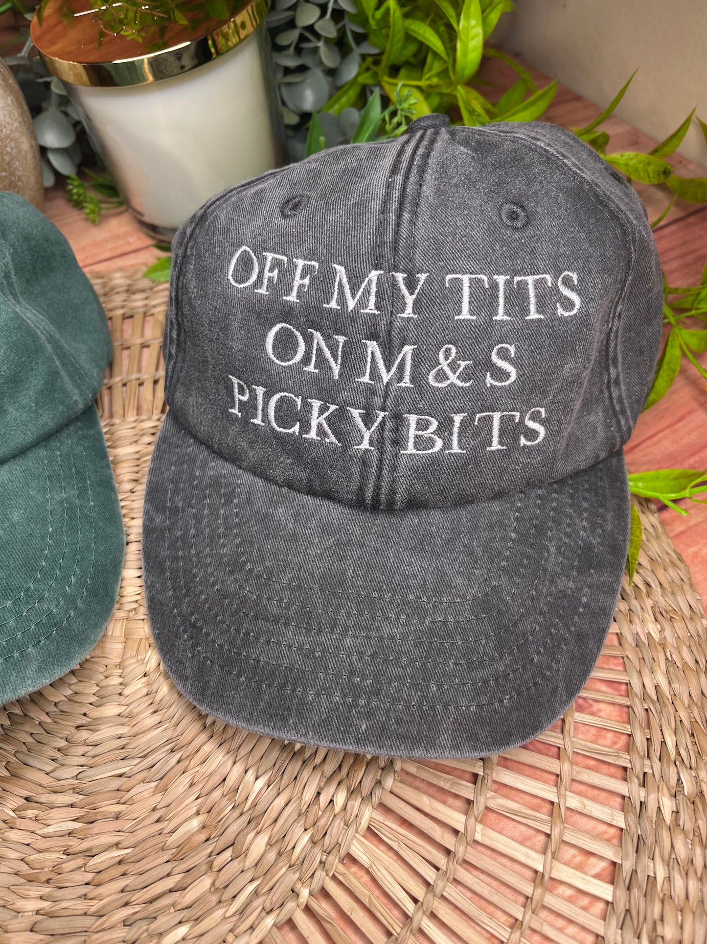 OFF MY TITS ON M & S PICKY BITS EMBROIDERED CAP