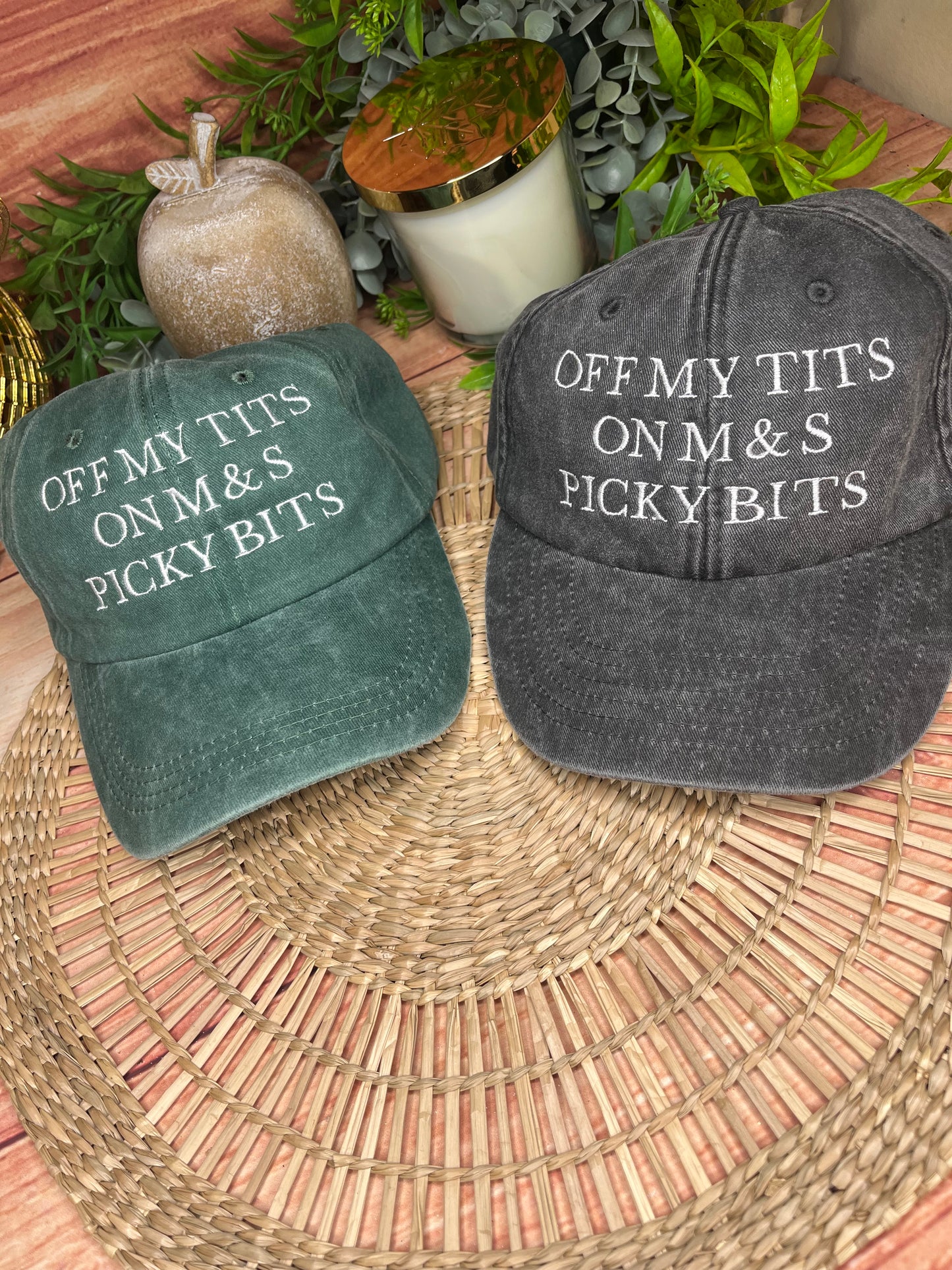 OFF MY TITS ON M & S PICKY BITS EMBROIDERED CAP
