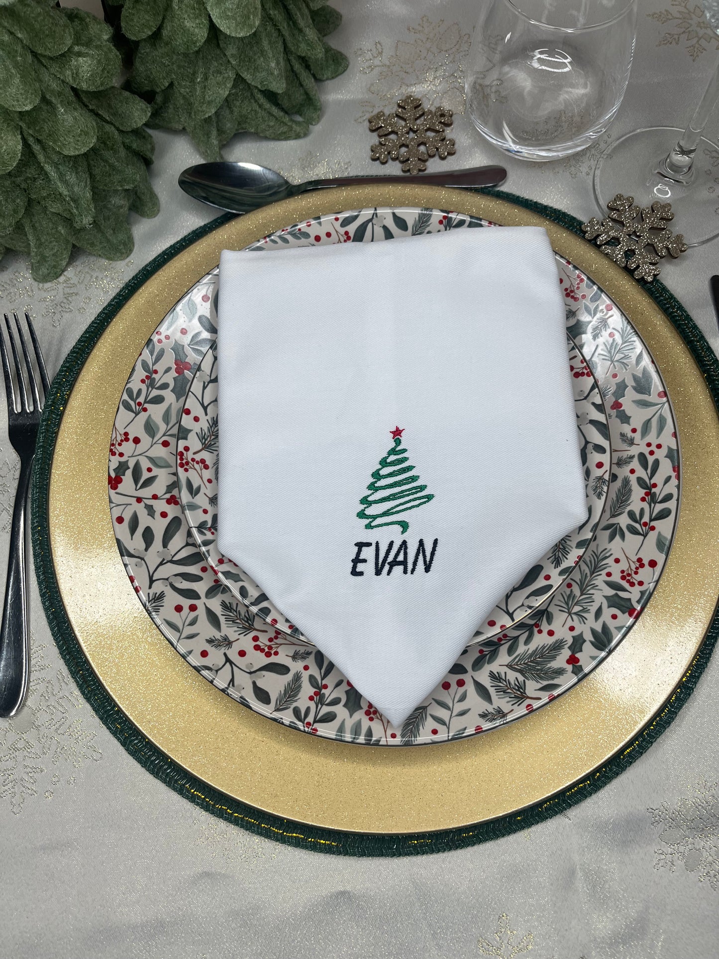 PERSONALISED CHRISTMAS TREE AND NAME NAPKIN