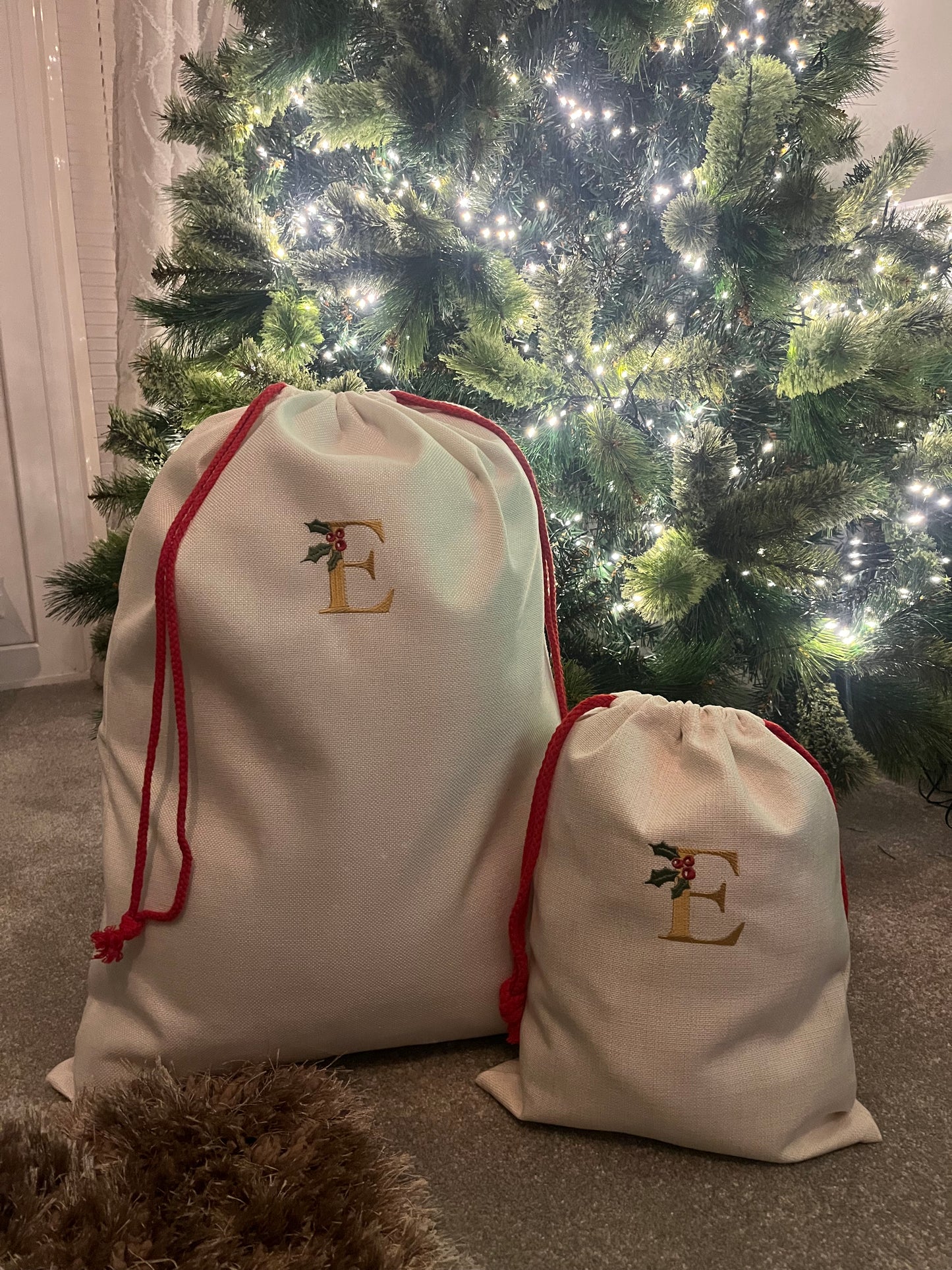PERSONALISED SANTA SACKS WITH EMBROIDERED INITIAL