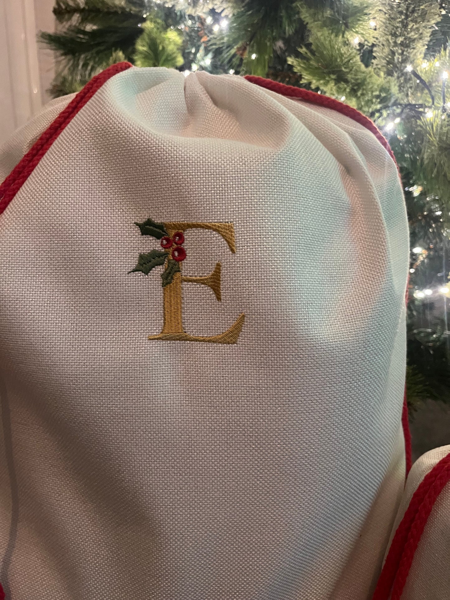 PERSONALISED SANTA SACKS WITH EMBROIDERED INITIAL