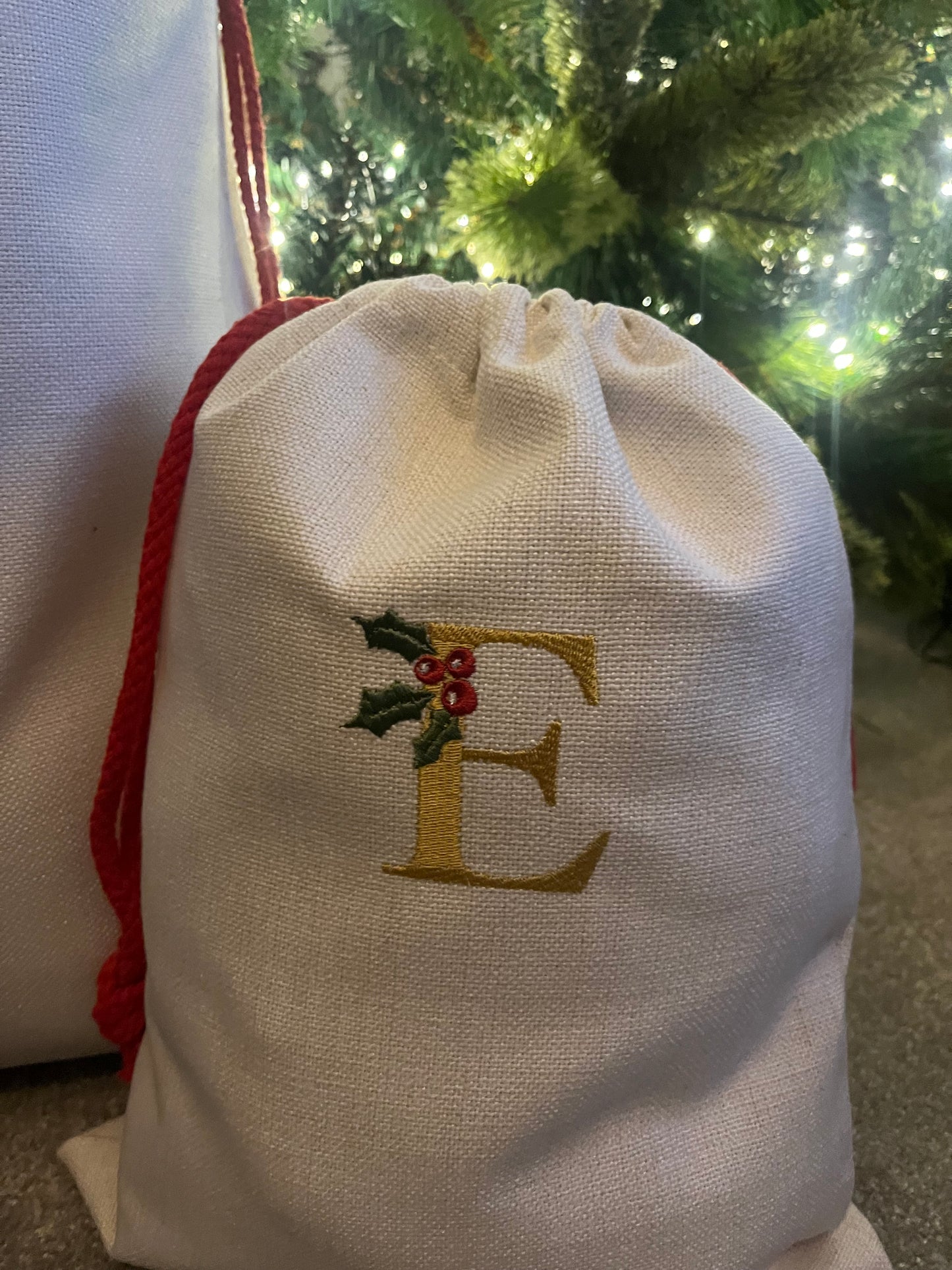 PERSONALISED SANTA SACKS WITH EMBROIDERED INITIAL