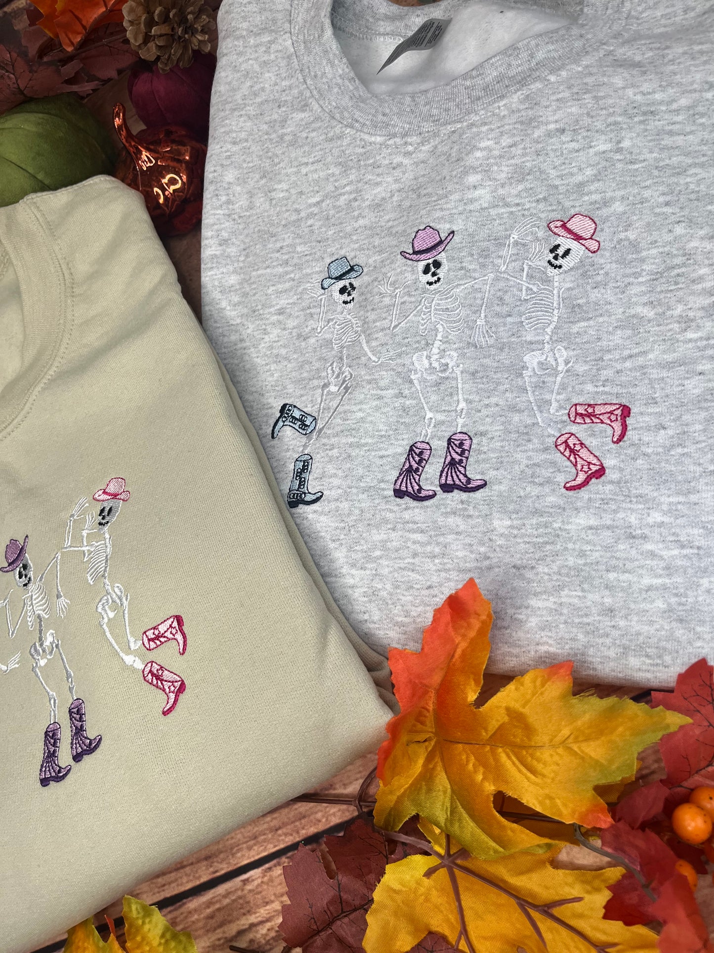 COLOURFUL DANCING SKELETONS EMBROIDERED SWEATSHIRT