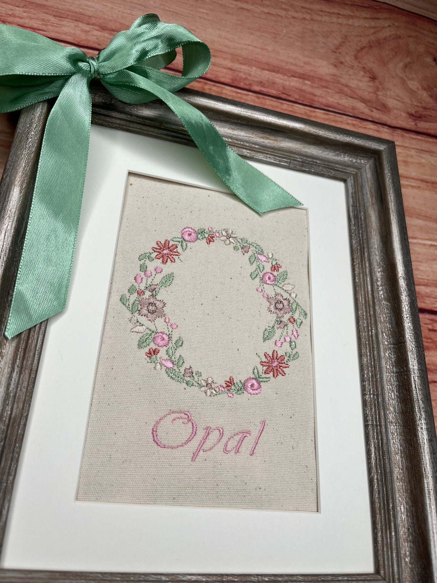 EMBROIDERED FLORAL INITIAL ON CANVAS WITH OR WITHOUT FRAME
