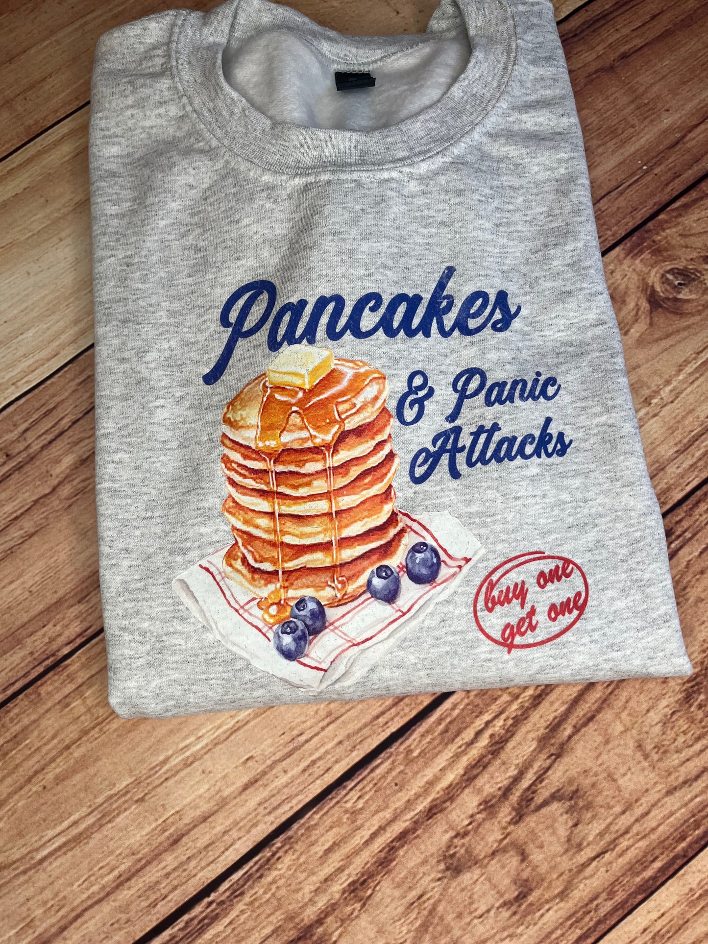 PANCAKES AND PANIC ATTACKS PRINTED SWEATSHIRT