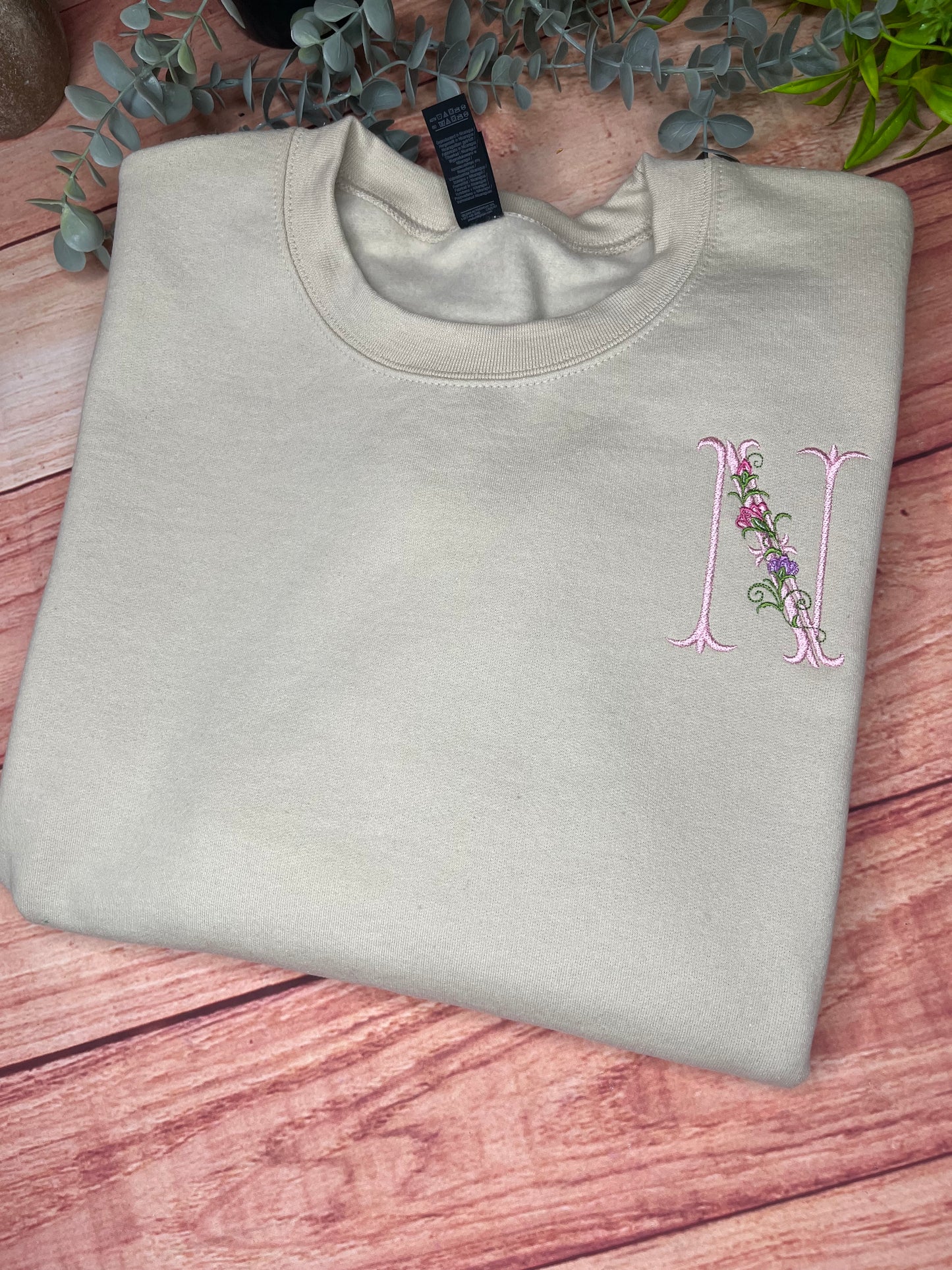 EMBROIDERED FLORAL INITIAL ADULT OR KIDS SWEATSHIRT