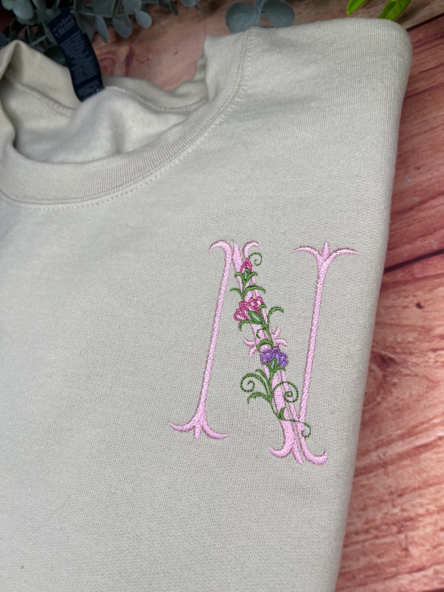 EMBROIDERED FLORAL INITIAL ADULT OR KIDS SWEATSHIRT
