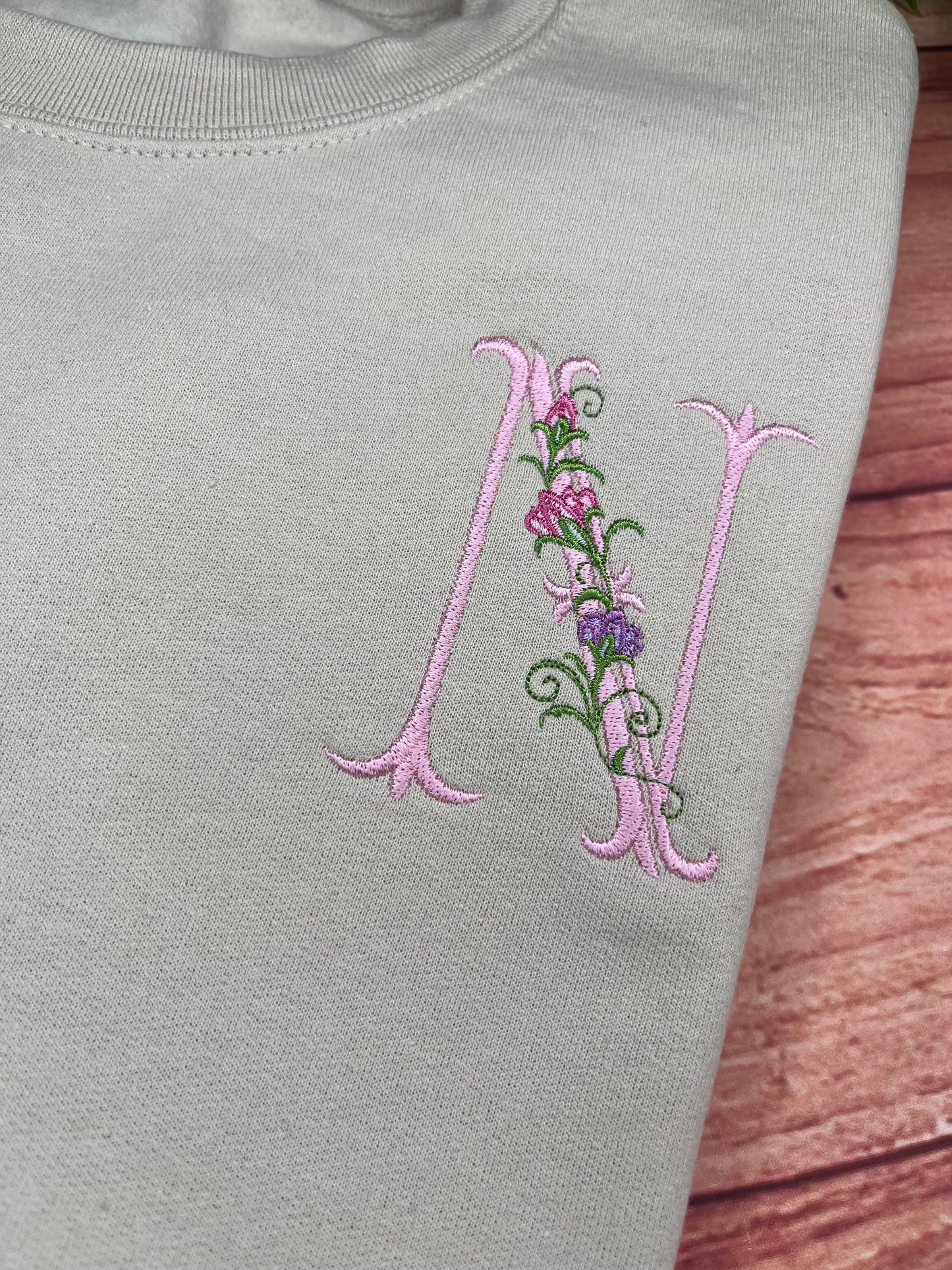 EMBROIDERED FLORAL INITIAL ADULT OR KIDS SWEATSHIRT
