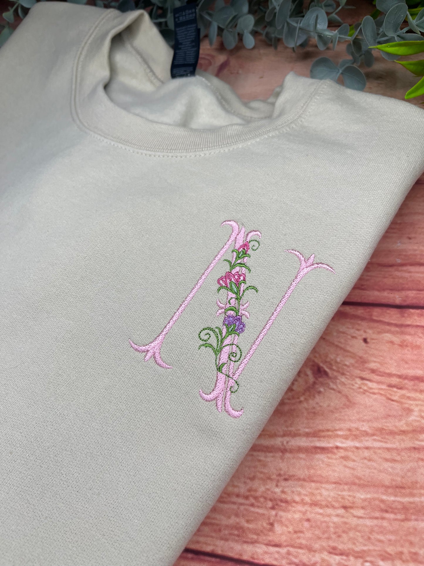 EMBROIDERED FLORAL INITIAL ADULT OR KIDS SWEATSHIRT