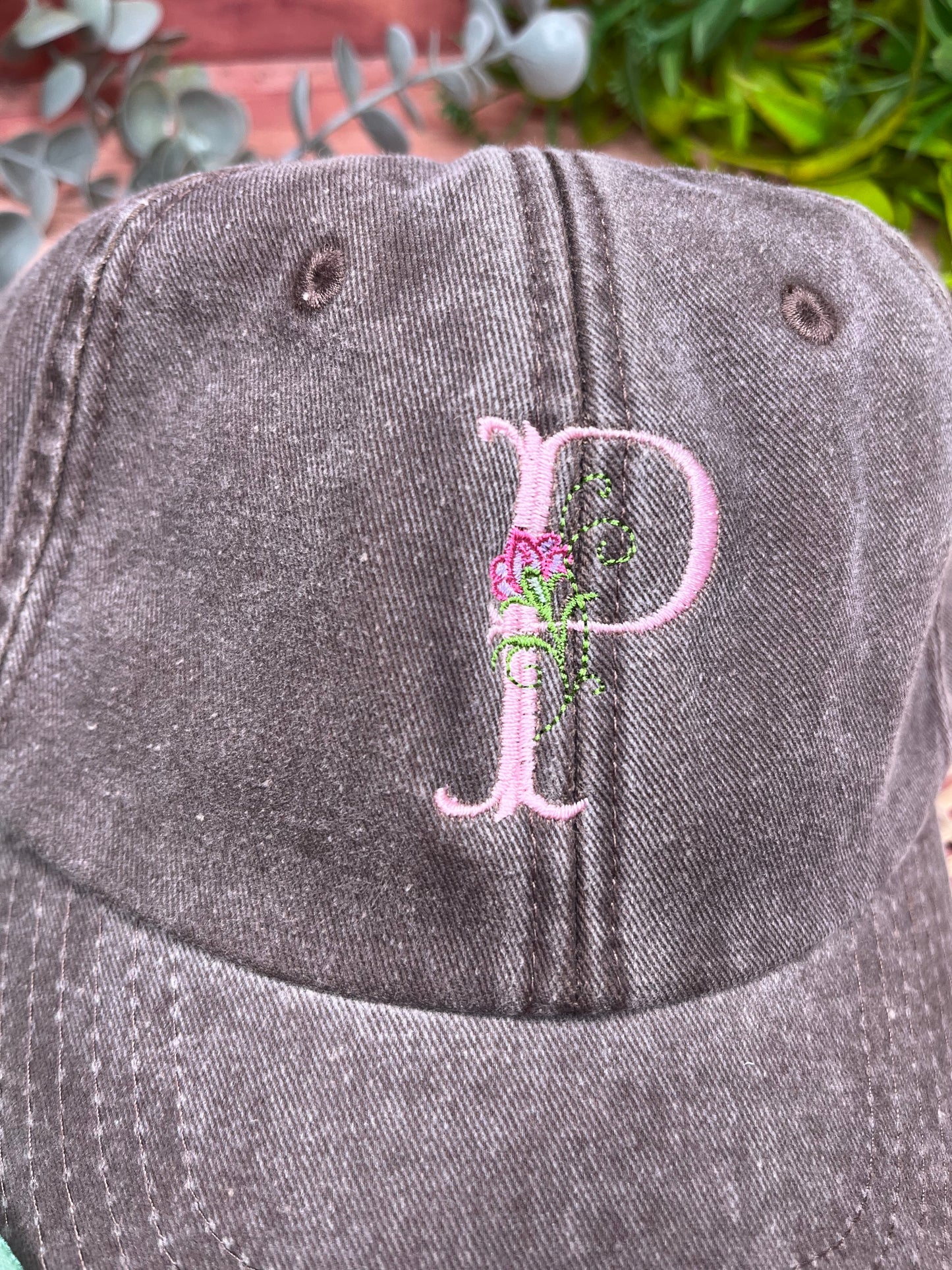 EMBROIDERED FLORAL INITIAL CAP
