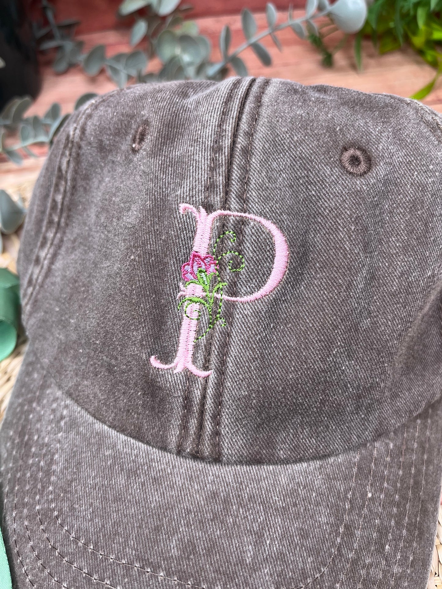 EMBROIDERED FLORAL INITIAL CAP