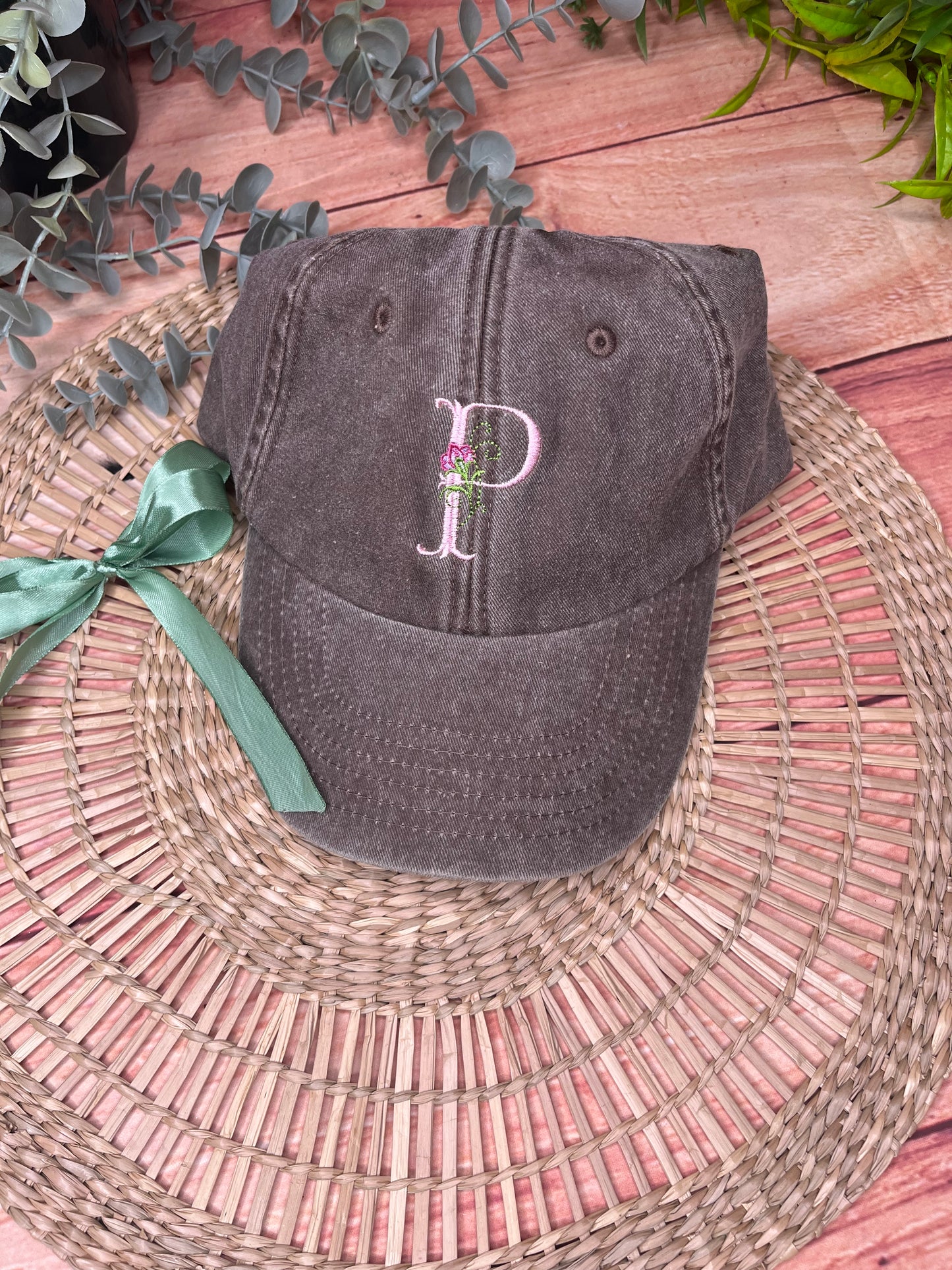 EMBROIDERED FLORAL INITIAL CAP