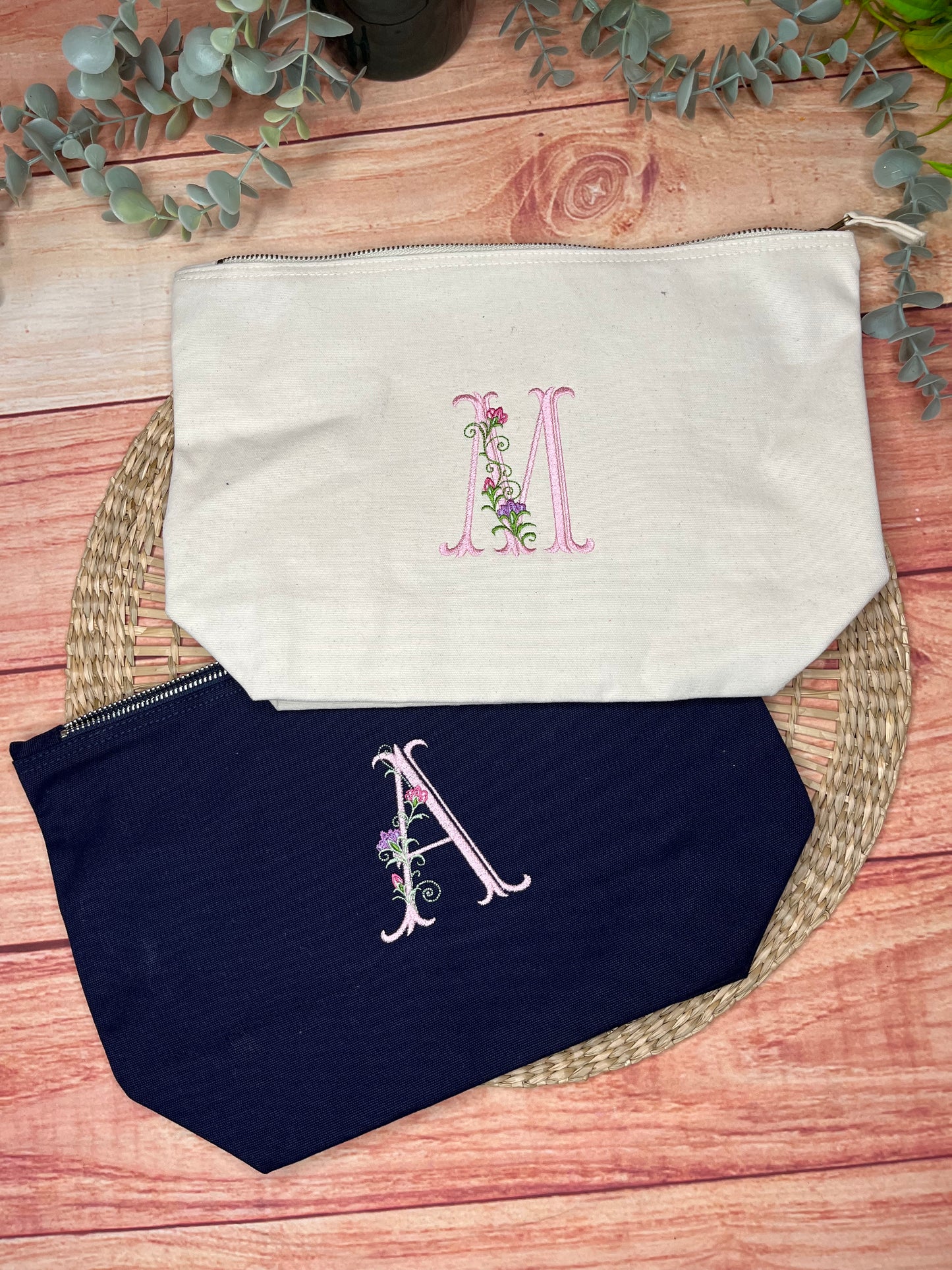 EMBROIDERED CANVAS FLORAL INITIAL BAG
