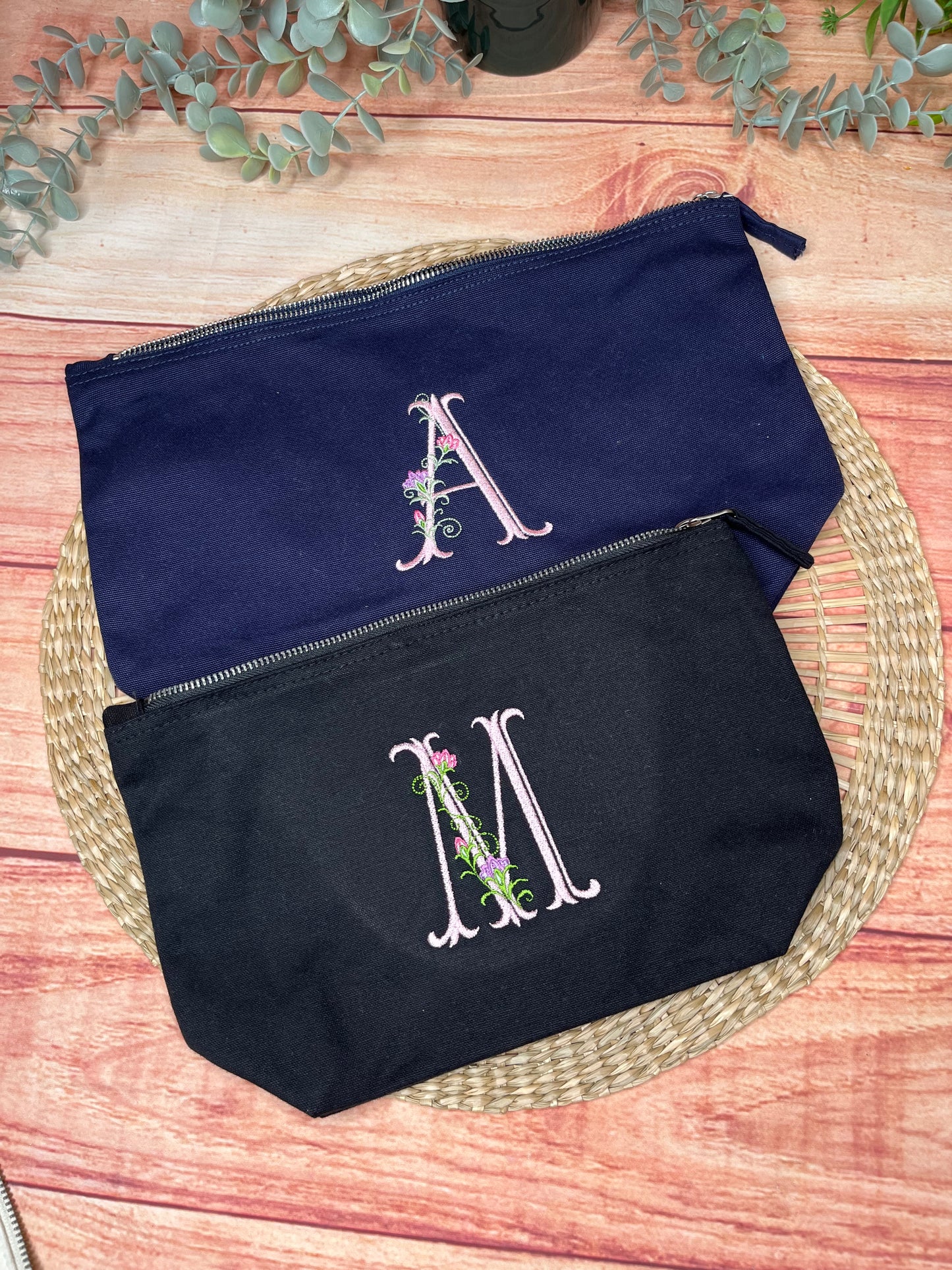EMBROIDERED CANVAS FLORAL INITIAL BAG