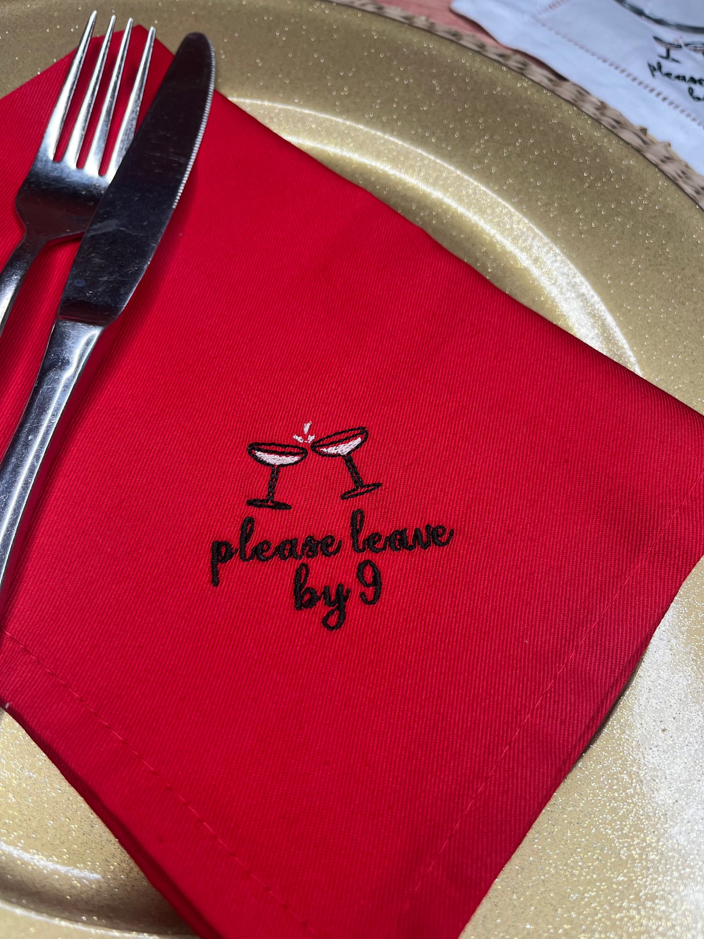 EMBROIDERED PLEASE LEAVE BY 9 FUN NAPKINS