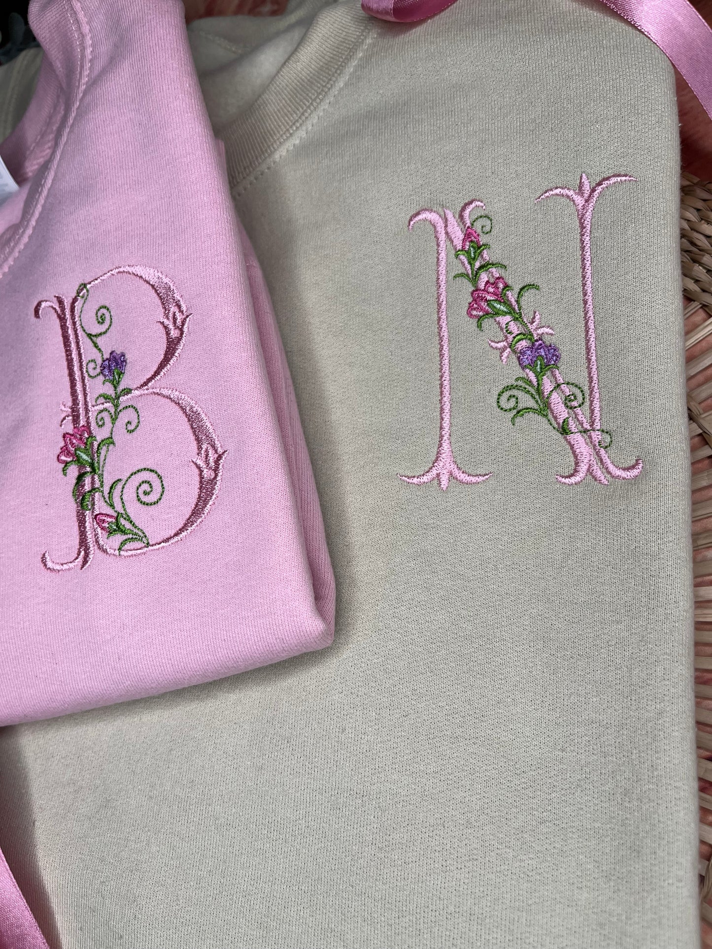 EMBROIDERED FLORAL INITIAL ADULT OR KIDS SWEATSHIRT