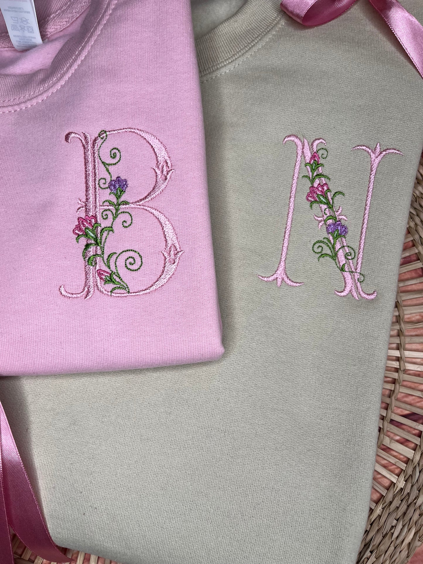 EMBROIDERED FLORAL INITIAL ADULT OR KIDS SWEATSHIRT