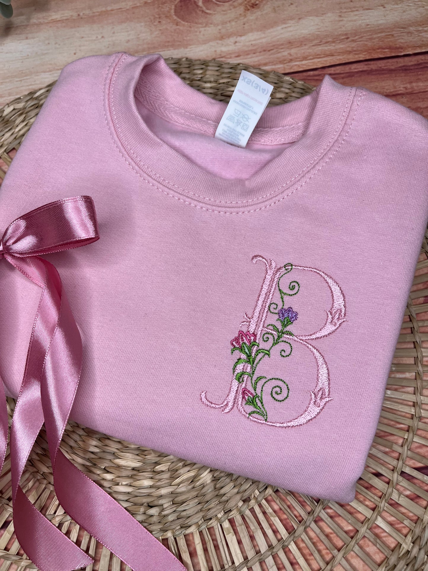 EMBROIDERED FLORAL INITIAL ADULT OR KIDS SWEATSHIRT