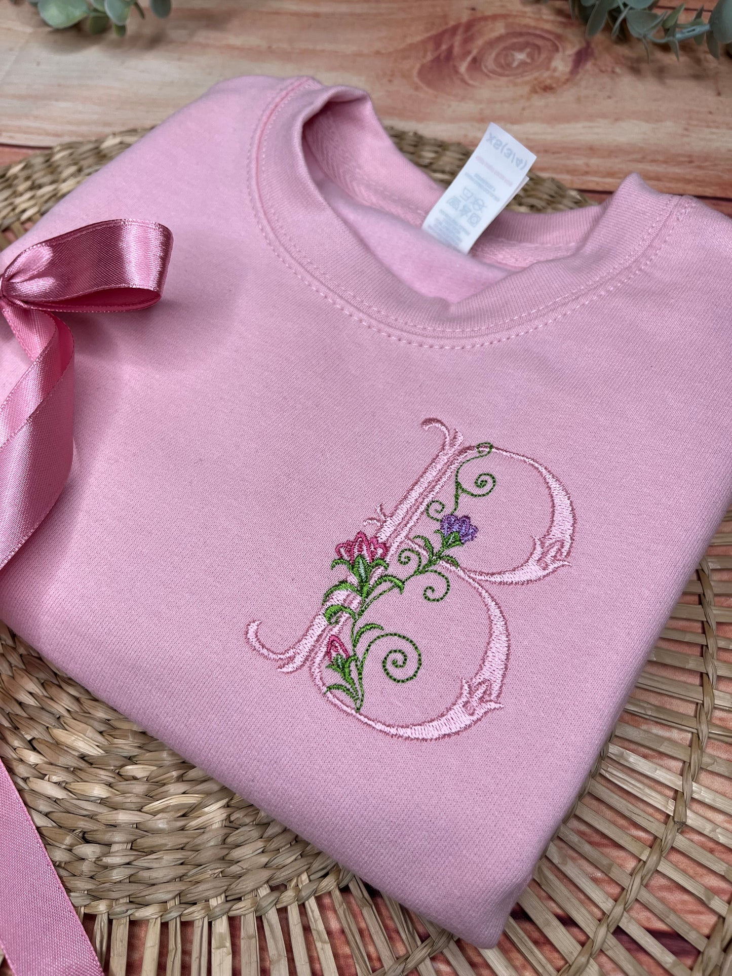 EMBROIDERED FLORAL INITIAL ADULT OR KIDS SWEATSHIRT