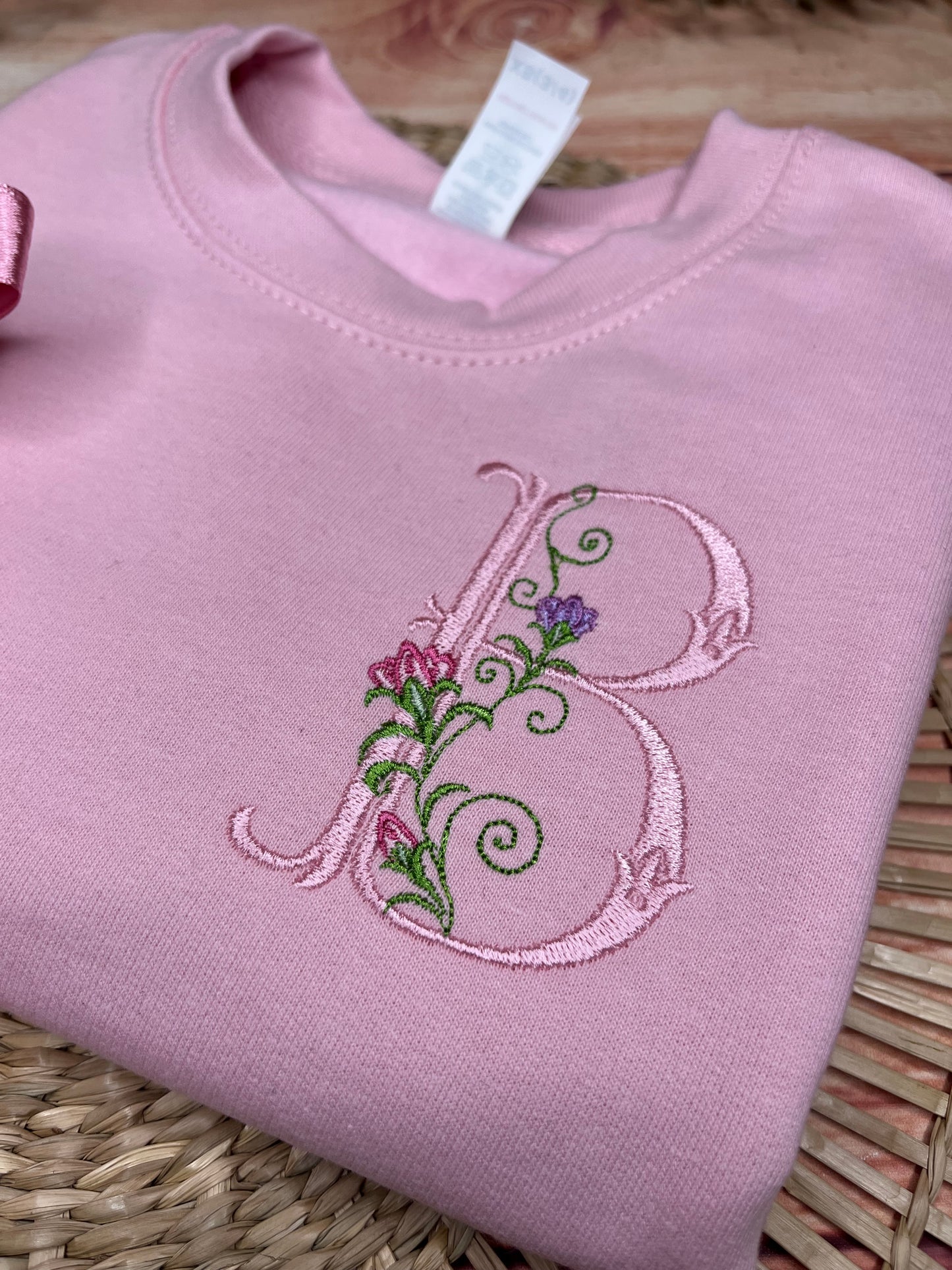 EMBROIDERED FLORAL INITIAL ADULT OR KIDS SWEATSHIRT