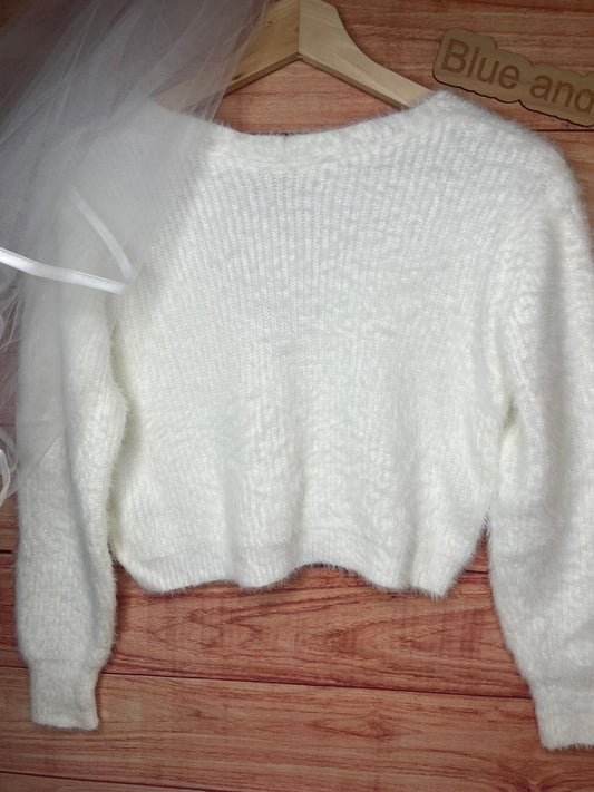 BRIDAL MRS ? TO BE PERSONALISED EMBROIDERED FLUFFY CROP CARDIGAN